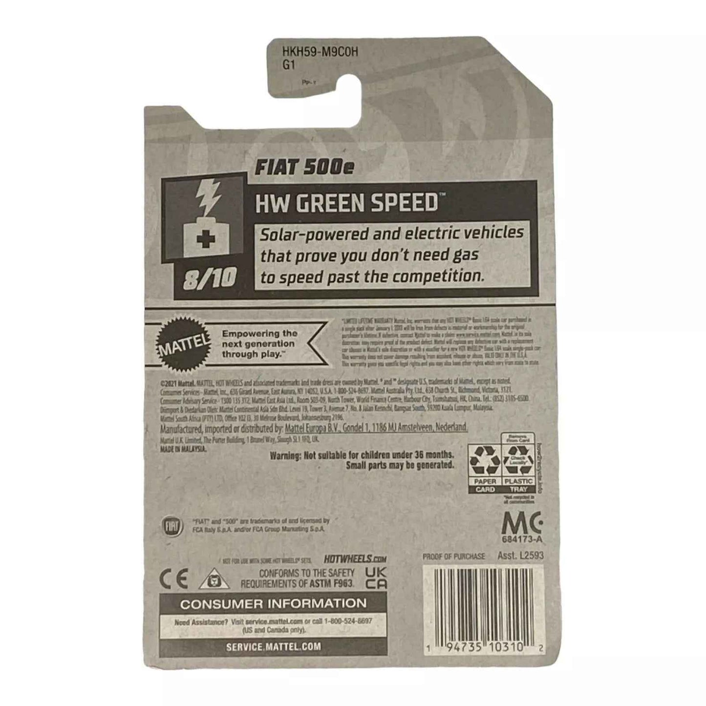 Hot Wheels Fiat 500e - Green Speed Series 8/10