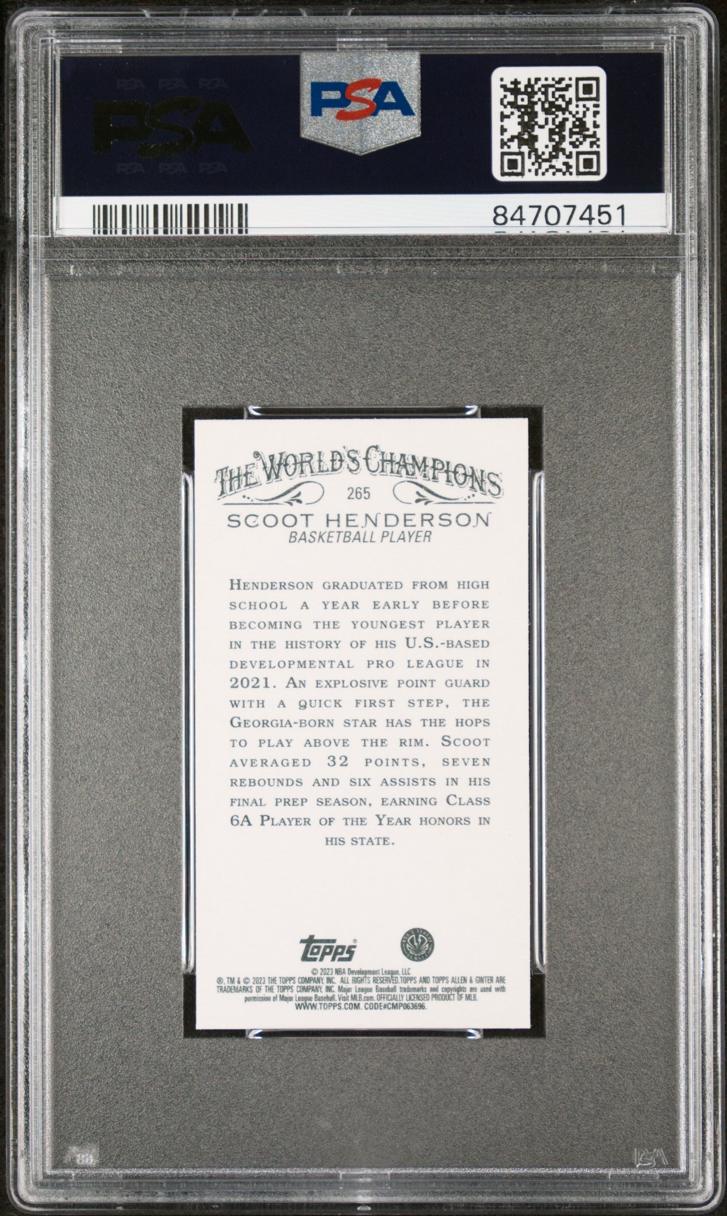 2023 TOPPS ALLEN & GINTER SCOOT HENDERSON #265 - PSA 10