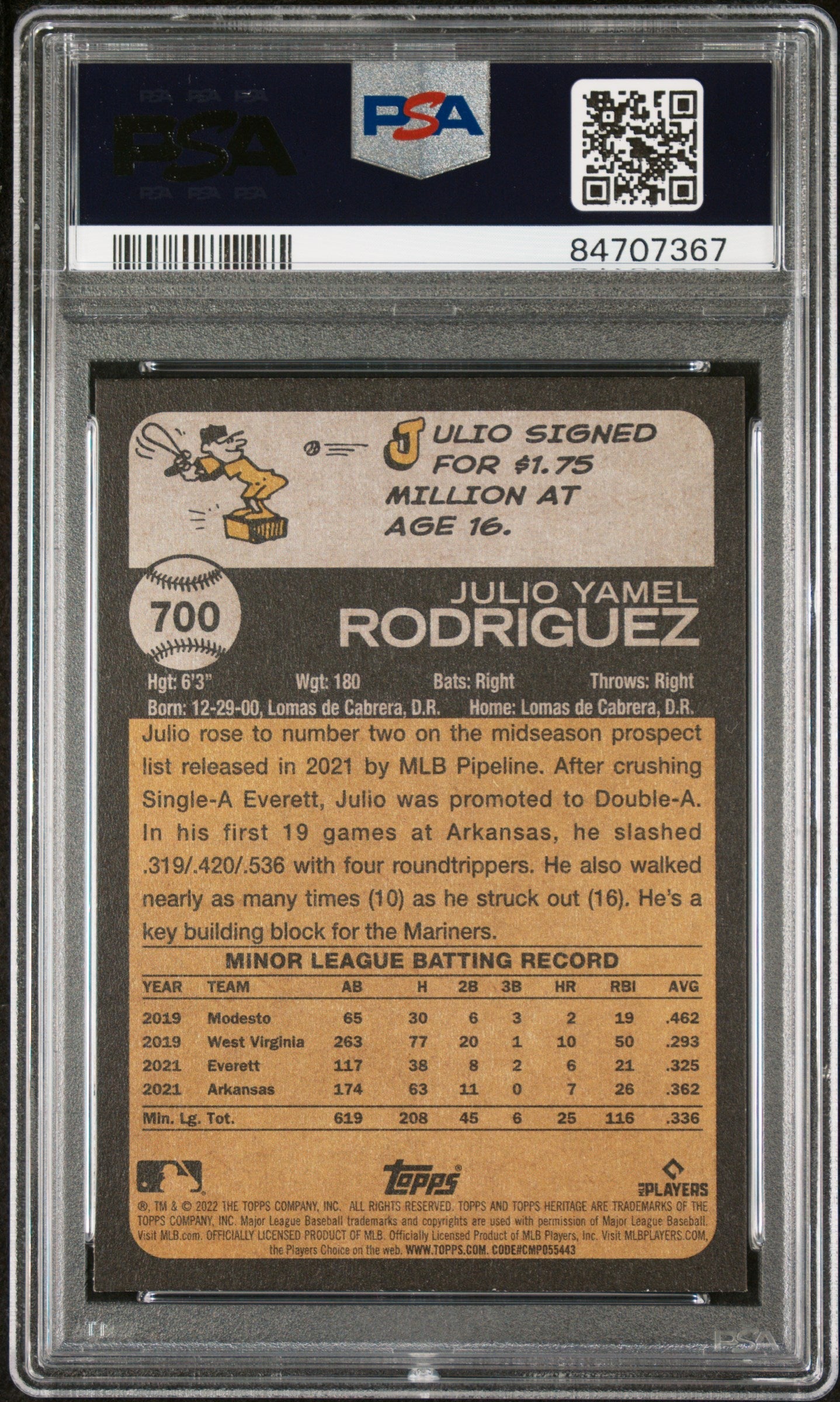 2022 TOPPS HERITAGE JULIO RODRIGUEZ #700 - PSA 10 ROOKIE CARD