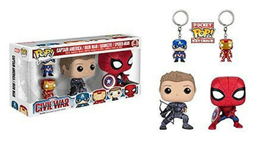 Spider-Man/Hawkeye Pops + Captain America/Iron Man Keychains 4-Pack