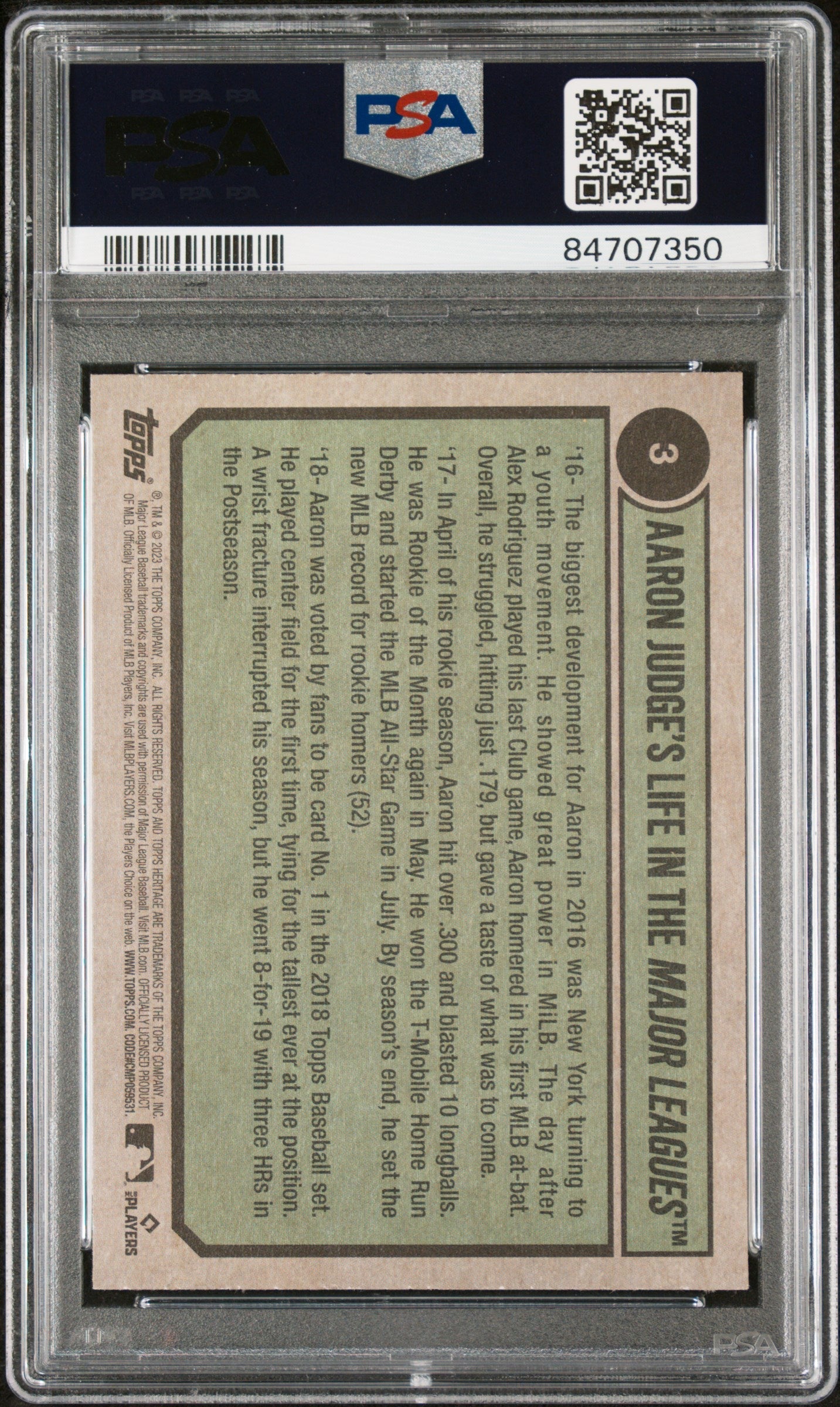 2023 TOPPS HERITAGE AARON JUDGE TRIBUTE #3 - PSA 10