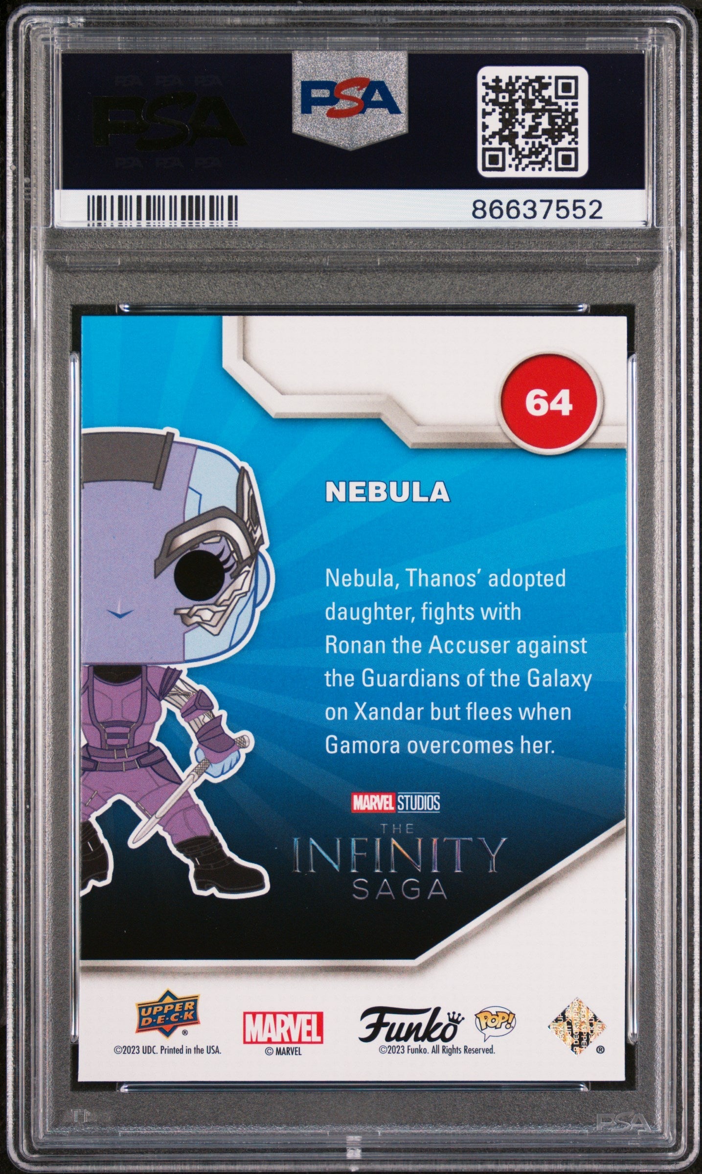 2023 UPPER DECK FUNKO POP MARVEL NEBULA PLATINUM #64 PSA 10