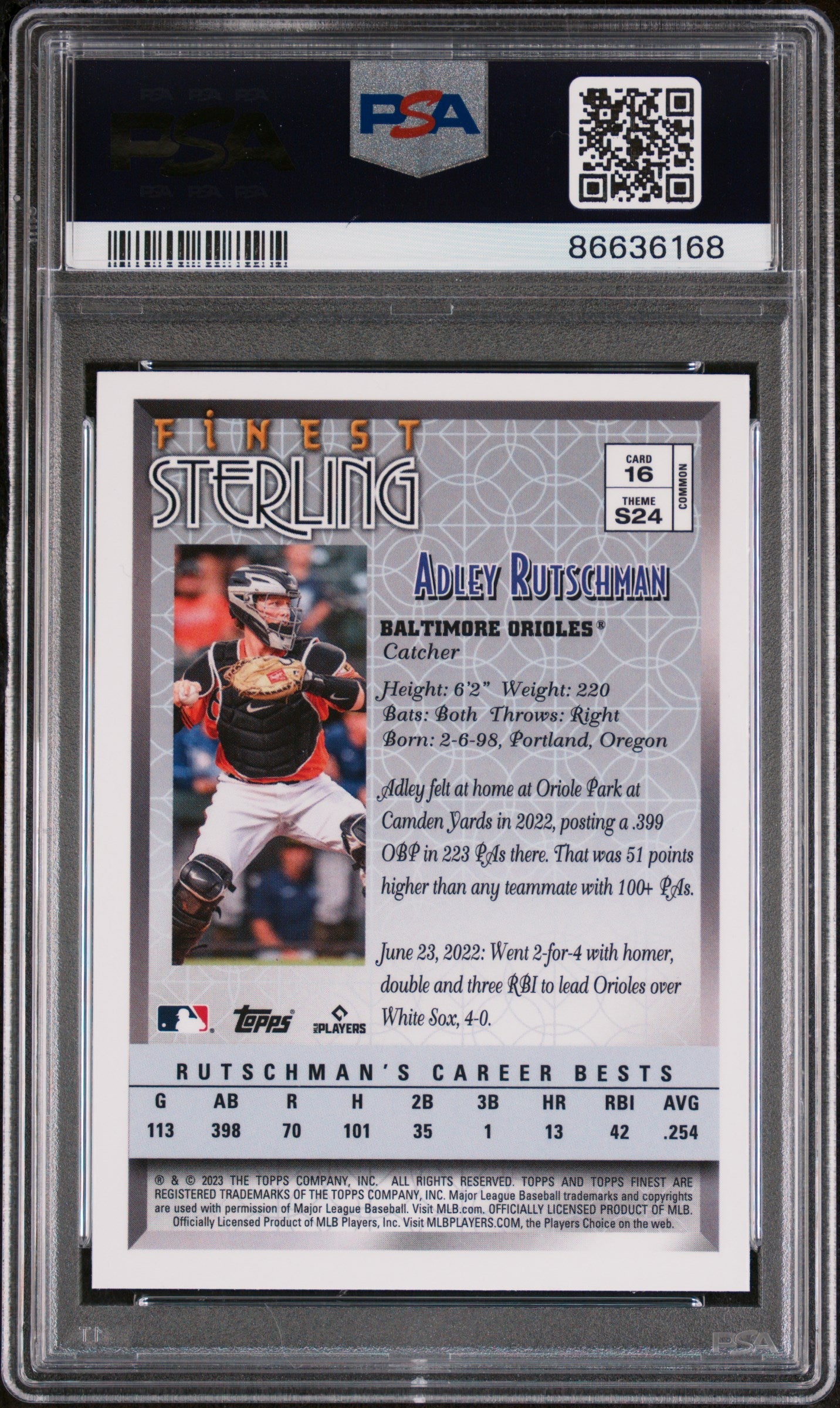 2023 TOPPS FINEST FLASHBACKS ADLEY RUTSCHMAN #16 - PSA 9