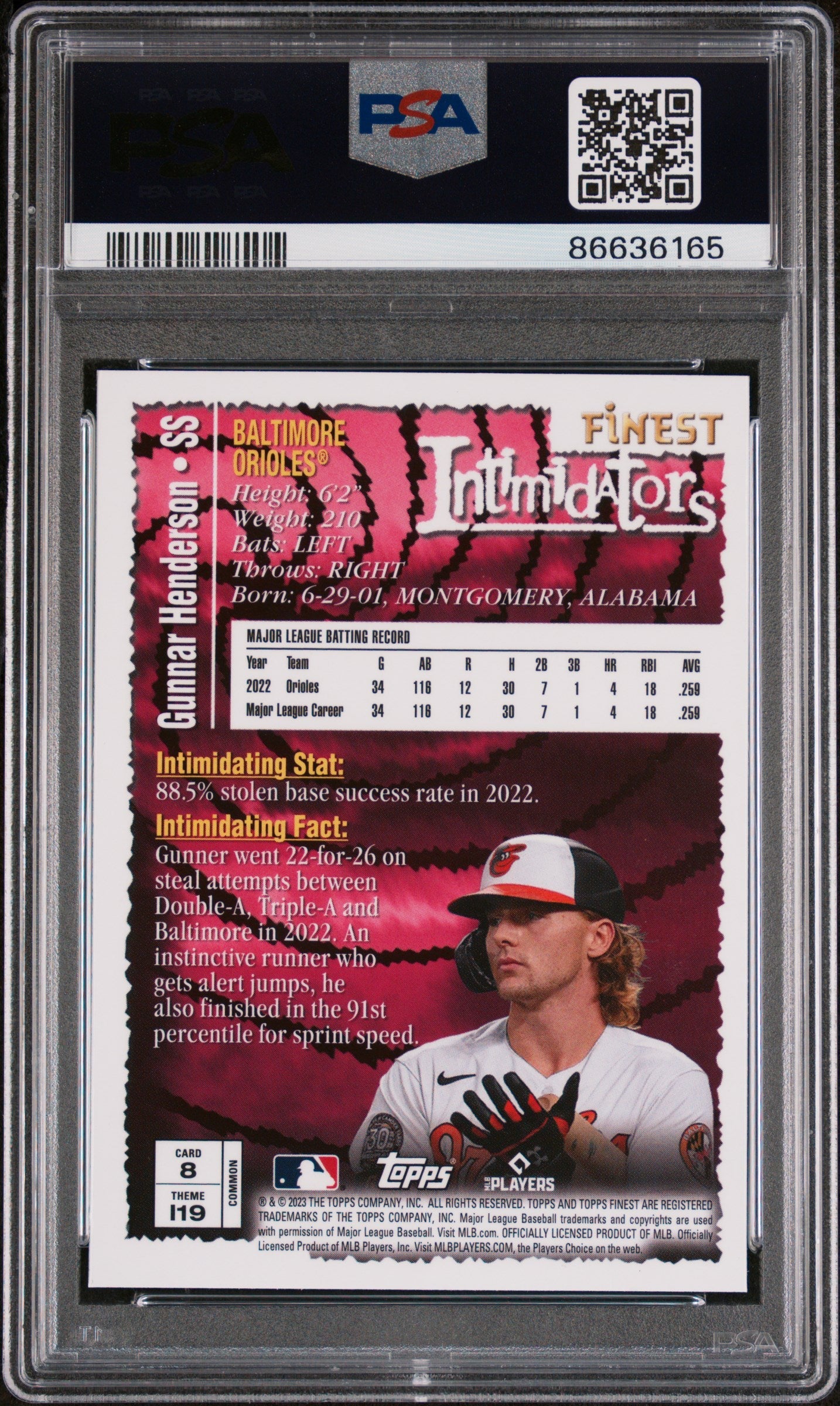 2023 TOPPS FINEST FLASHBACKS GUNNAR HENDERSON #8 - PSA 9
