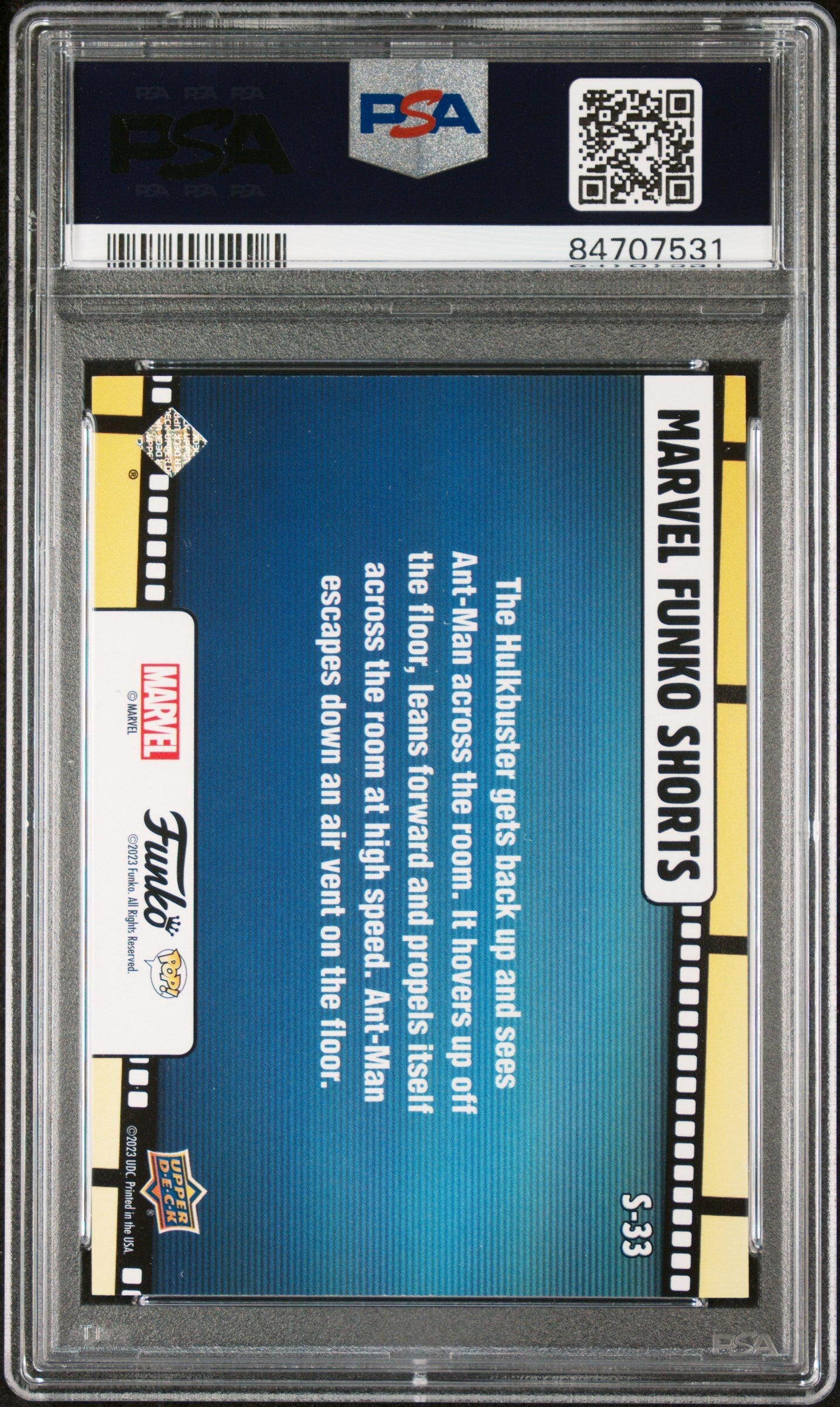 2023 UPPER DECK FUNKO POP MARVEL SHORTS ANTMAN/HULKBUSTER SHORTSCONFETTI BOMB #S33 PSA 9