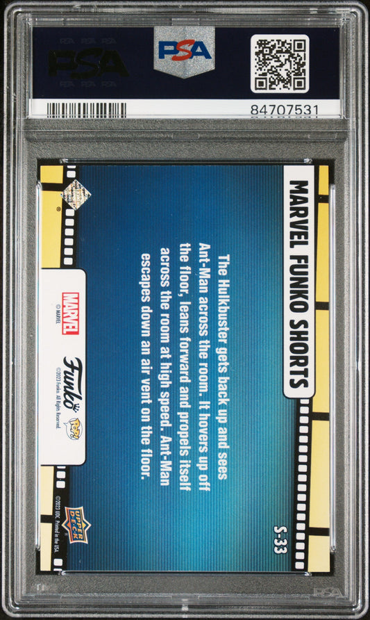 2023 UPPER DECK FUNKO POP MARVEL SHORTS ANTMAN/HULKBUSTER SHORTSCONFETTI BOMB #S33 PSA 9