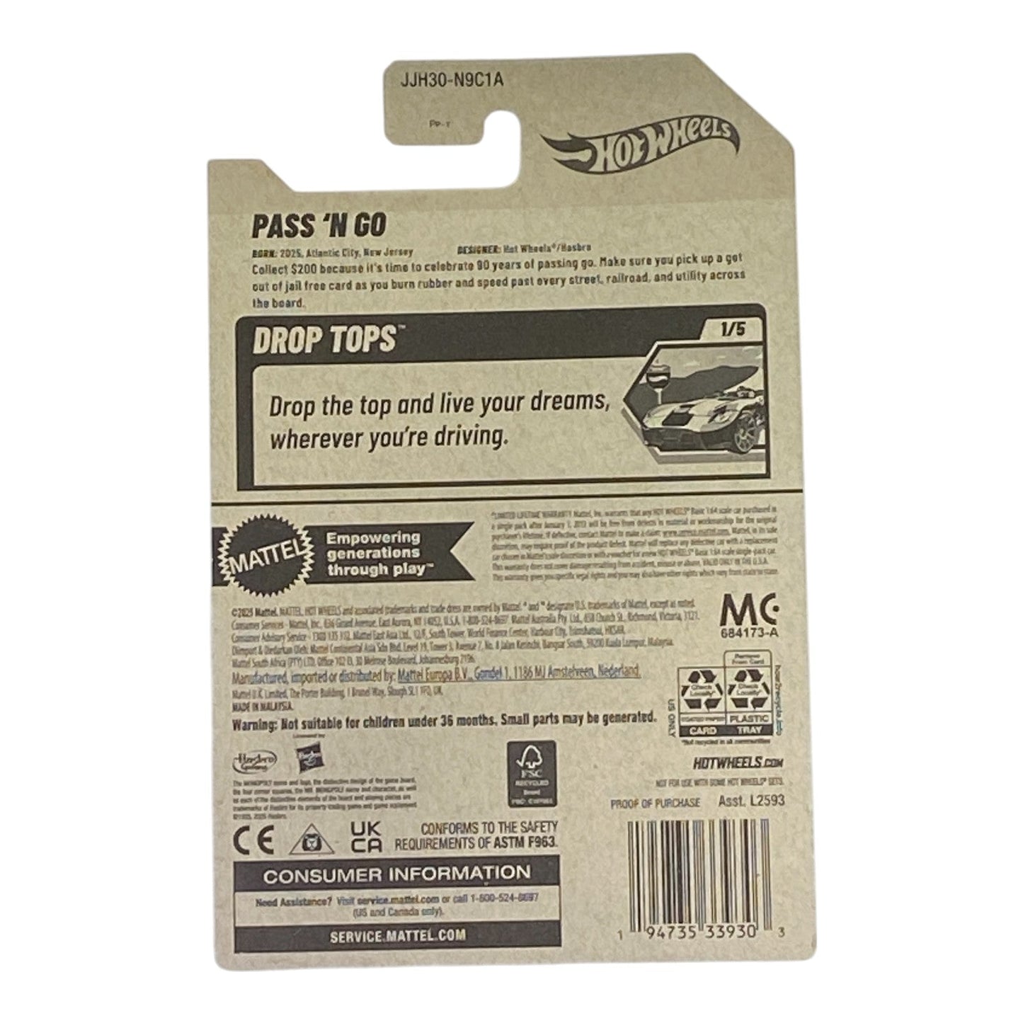 Hot Wheels Pass 'N Go - Monopoly 90 Years - Drop Tops Series 1/5