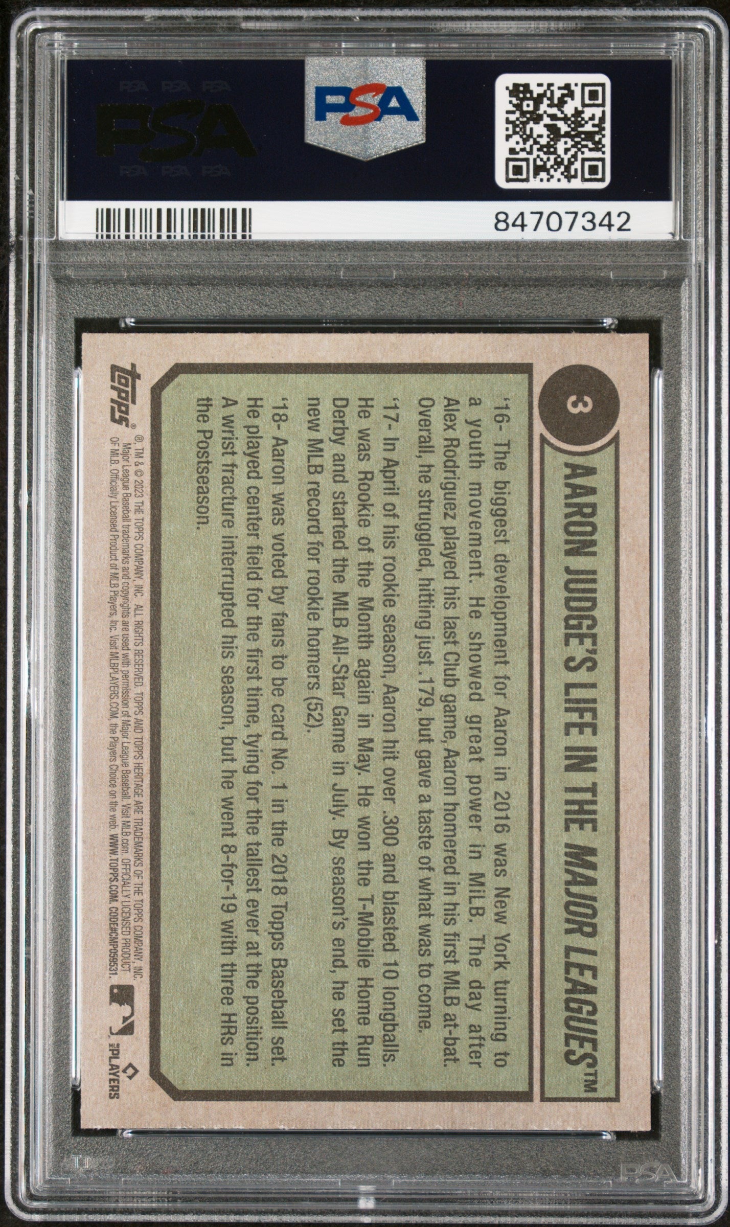 2023 TOPPS HERITAGE AARON JUDGE TRIBUTE #3 - PSA 10