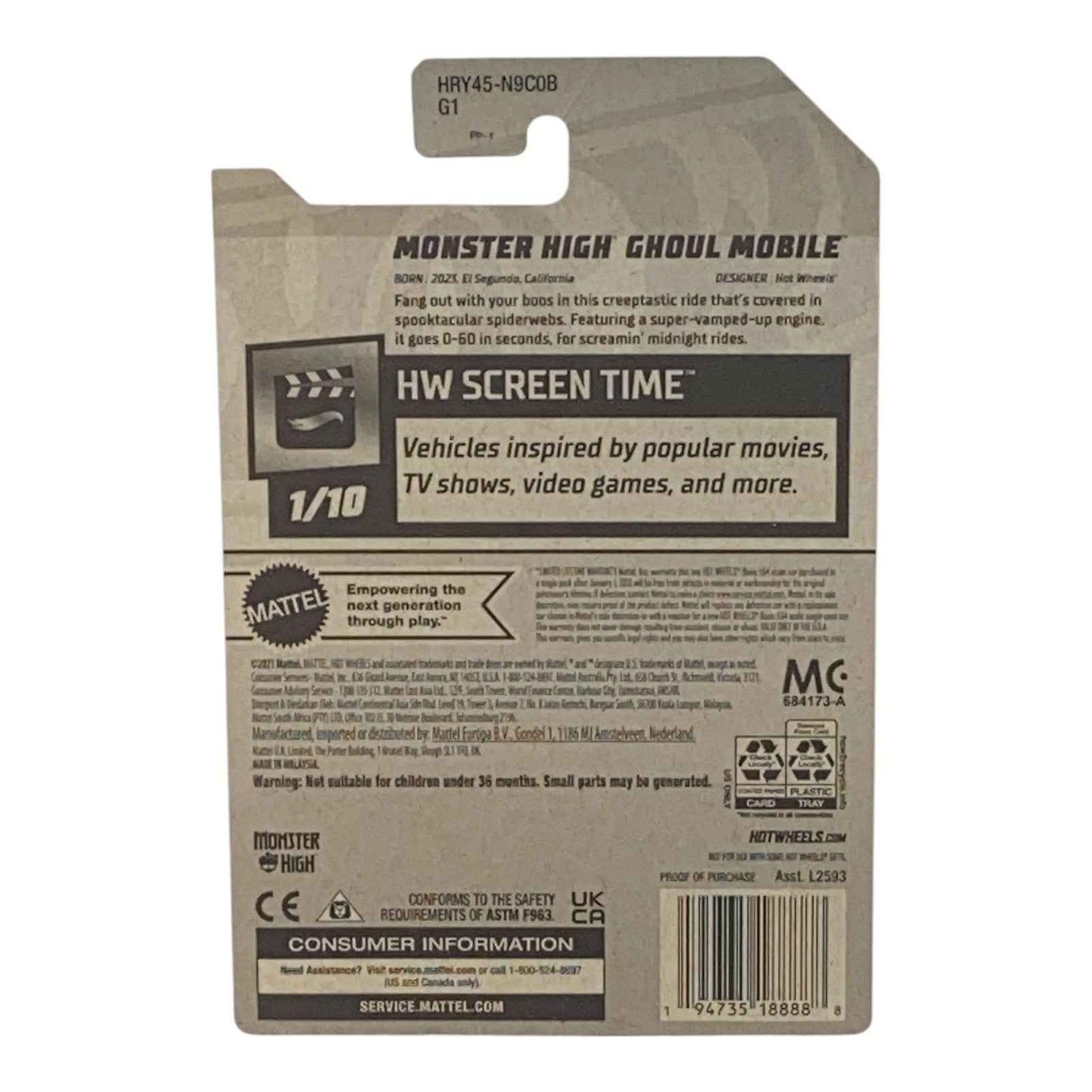 Hot Wheels Monster High Ghoul Mobile - Screen Time Series 1/10 (Ver 1)