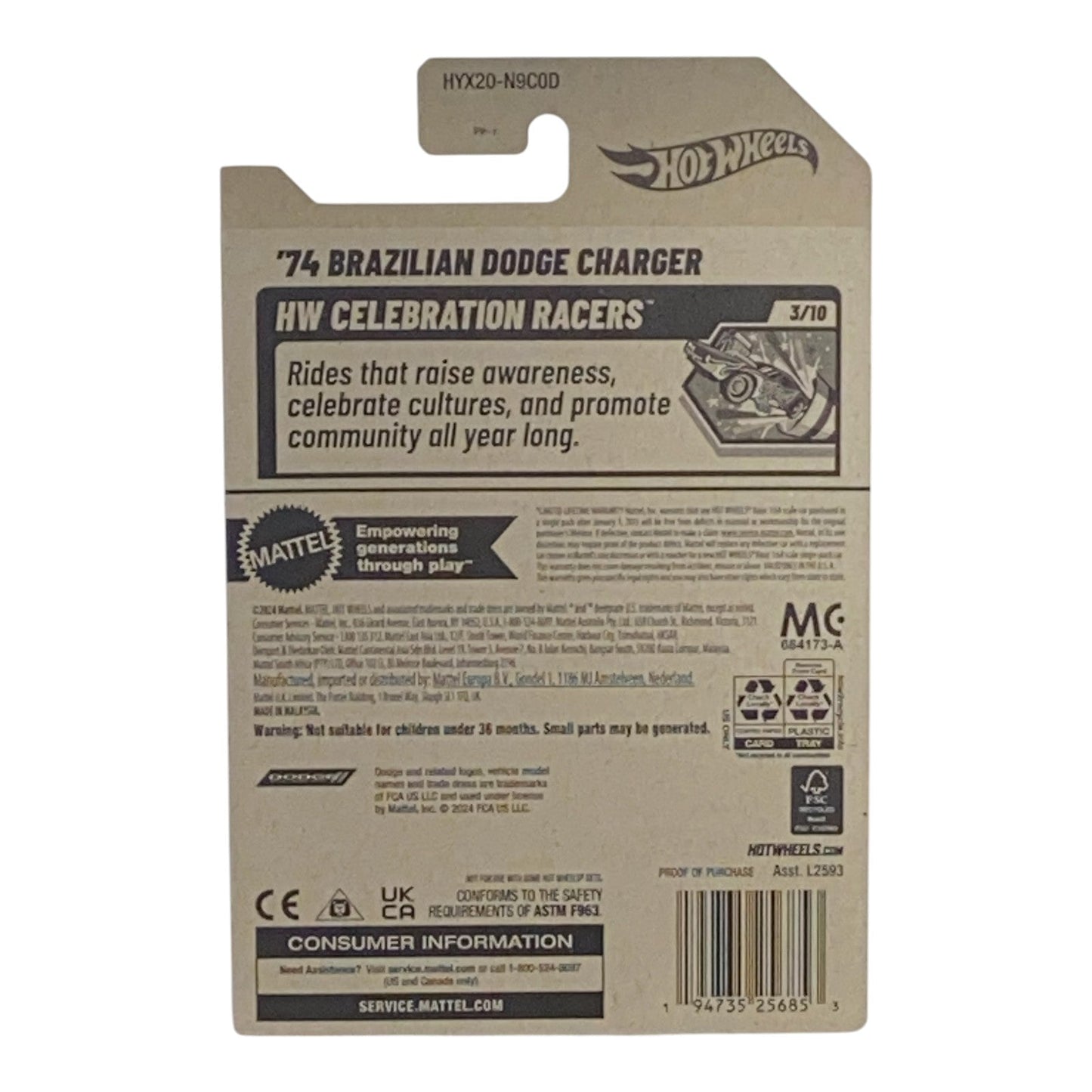 Hot Wheels '74 Brazilian Dodge Charger - International Woman's Day - Celebration Racers Series 3/10