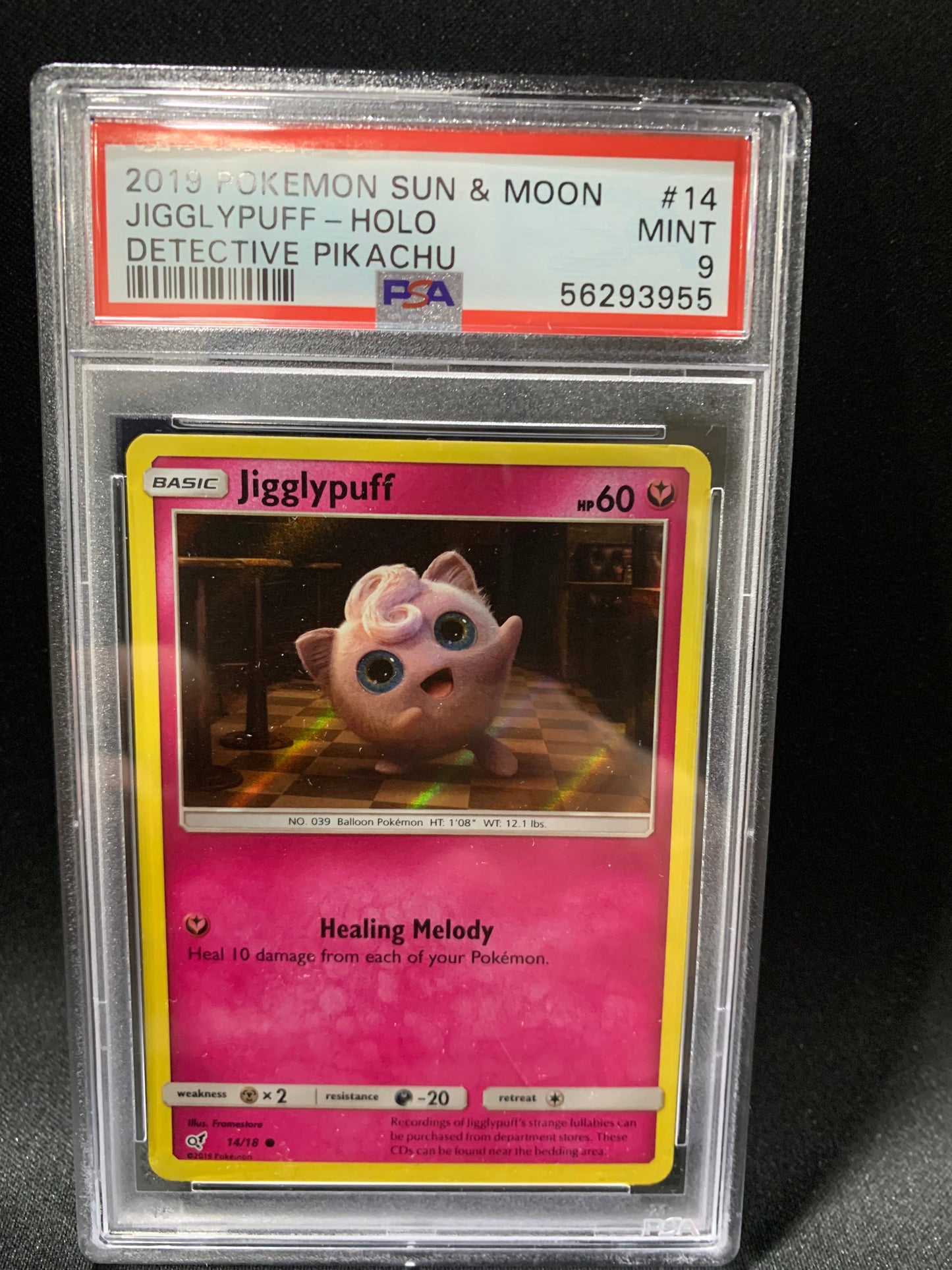 2019 POKEMON SUN & MOON DETECTIVE PIKACHU JIGGLYPUFF-HOLO #14 - PSA MINT 9