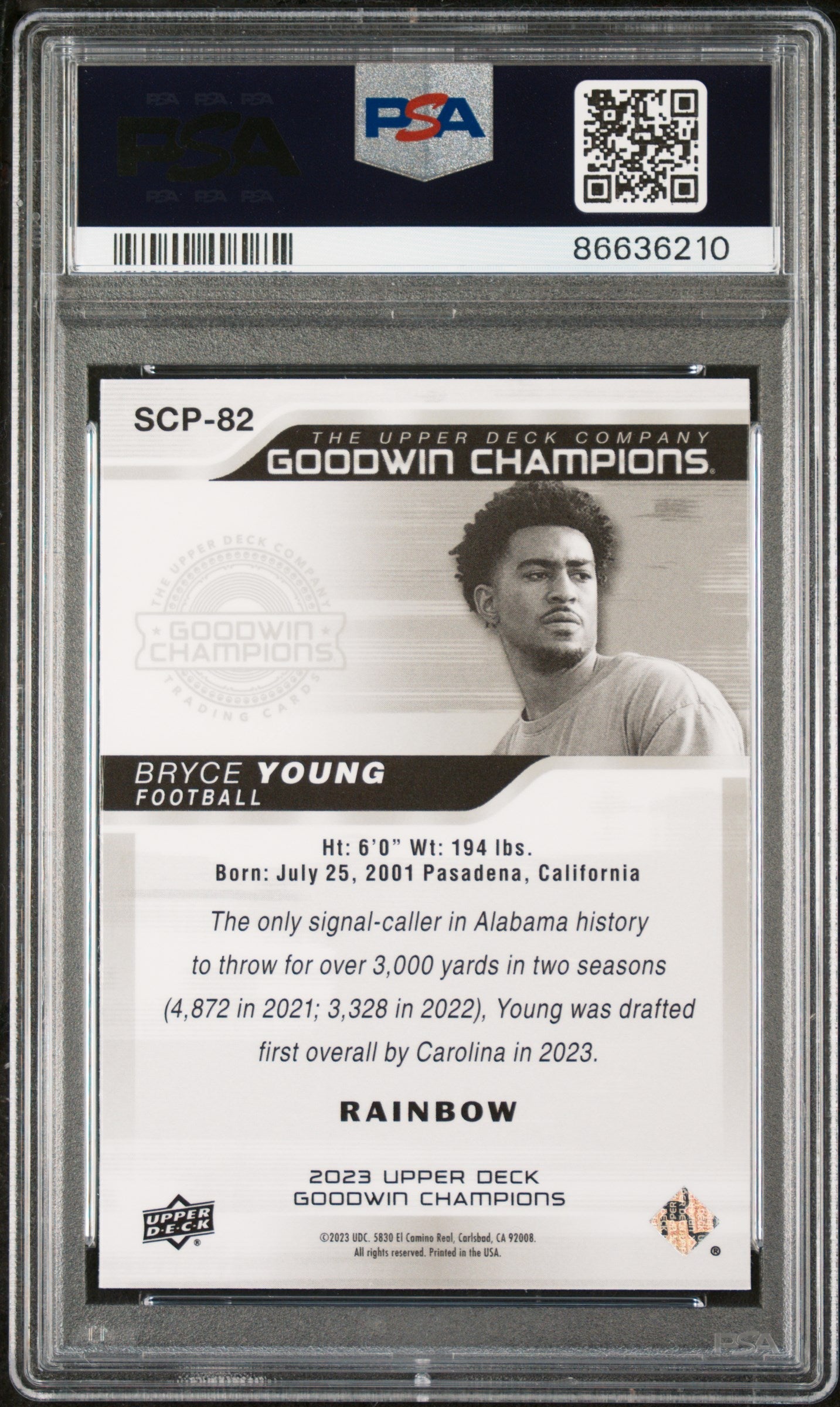 2023 UPPER DECK GOODWIN CHAMPIONS PLATINUM BRYCE YOUNG PLATINUM-RAINBOW #82 - PSA 8