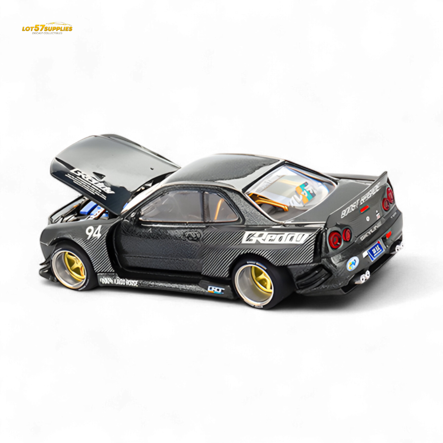 (Pre-Order) Kaido House x Mini GT Nissan Skyline GT-R (R34) Kaido Works GReddy V2 - Black w/ Carbon 1:64