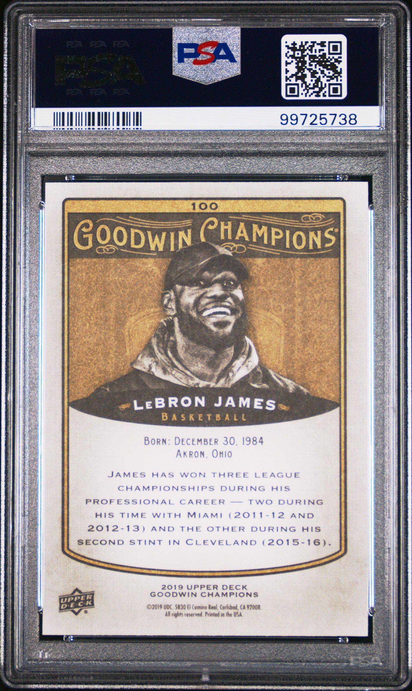 2019 UPPER DECK GOODWIN CHAMPIONS LeBRON JAMES #100 - PSA 10