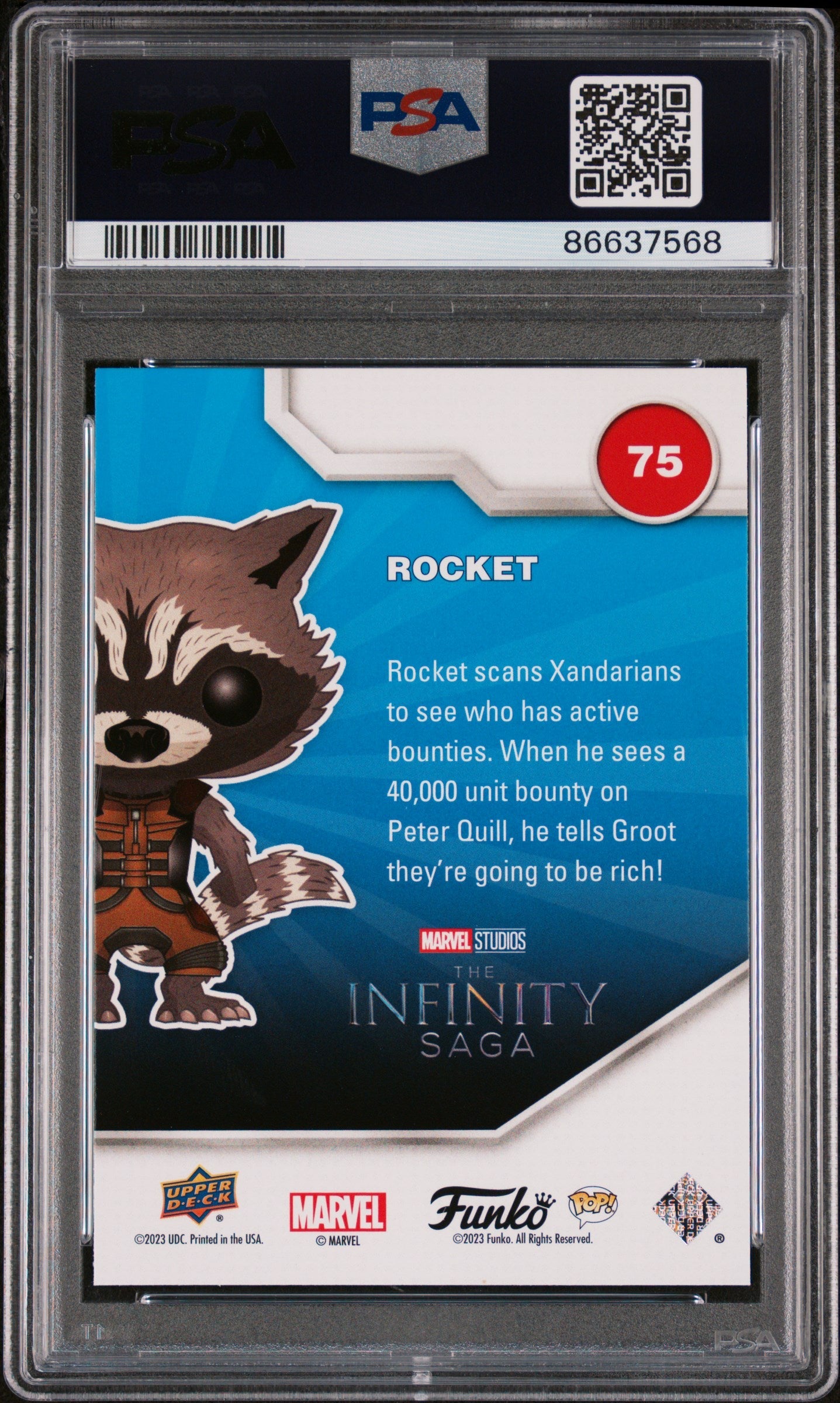 2023 UPPER DECK FUNKO POP MARVEL ROCKET GOLD #75 PSA 10