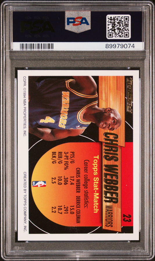 1993 TOPPS BLACK GOLD CHRIS WEBBER #23 - PSA 9 ROOKIE CARD
