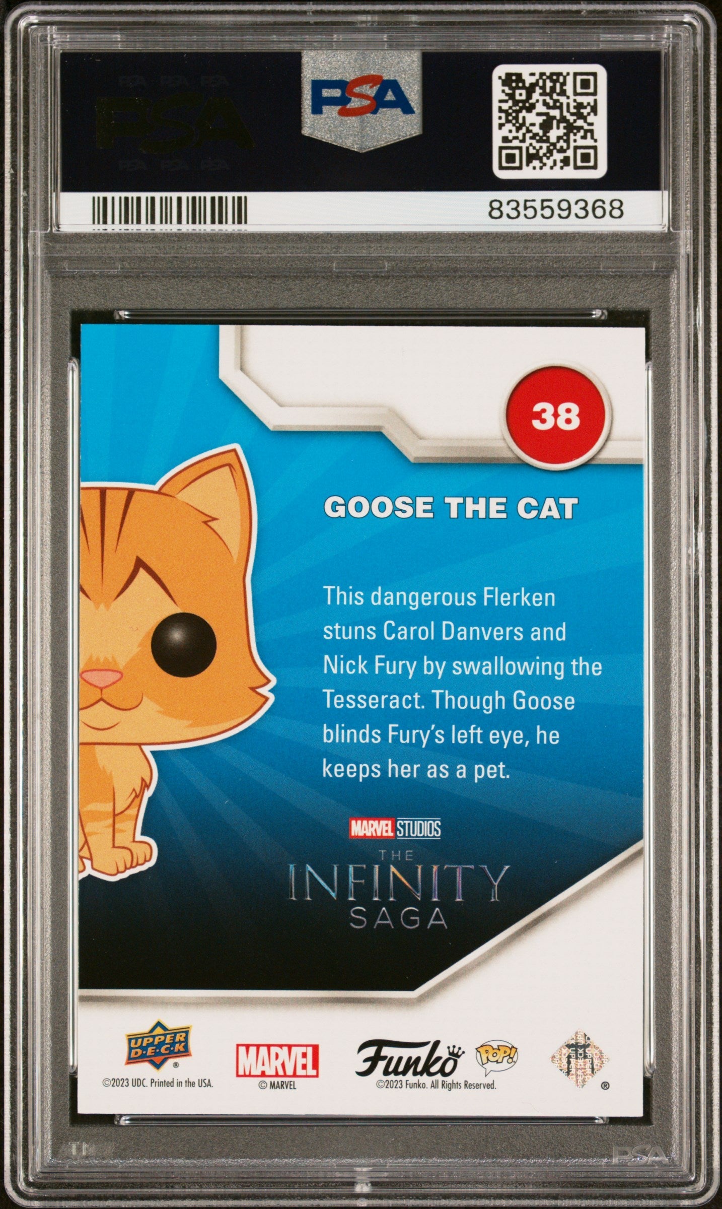 2023 UPPER DECK FUNKO POP MARVEL GOOSE THE CAT CONFETTI BOMB #38 PSA 9