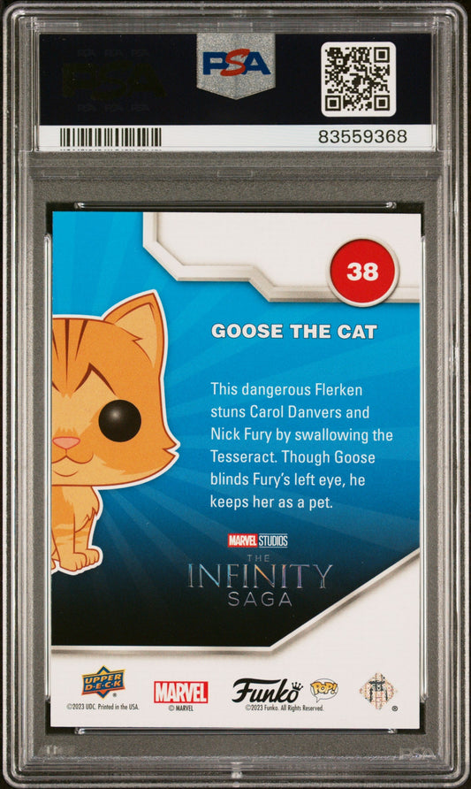 2023 UPPER DECK FUNKO POP MARVEL GOOSE THE CAT CONFETTI BOMB #38 PSA 9