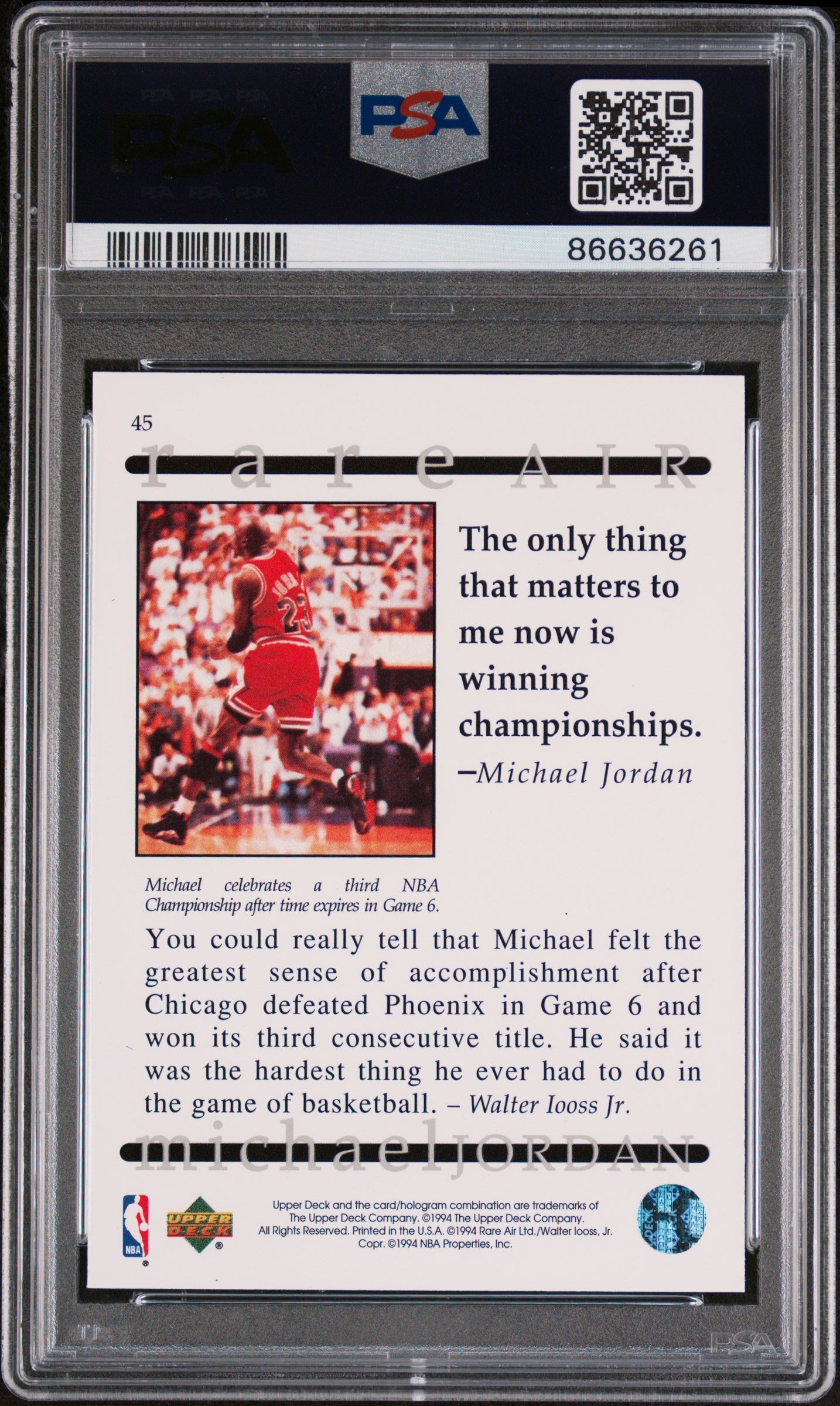 1994 UPPER DECK MJ RARE AIR MICHAEL JORDAN RARE AIR #45 - PSA 9