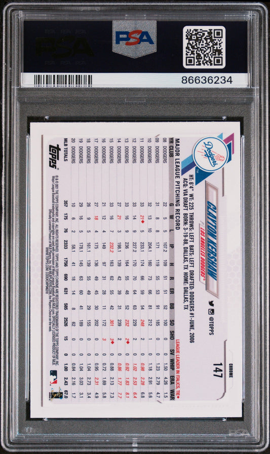 2021 TOPPS CHROME CLAYTON KERSHAW #147 - PSA 10
