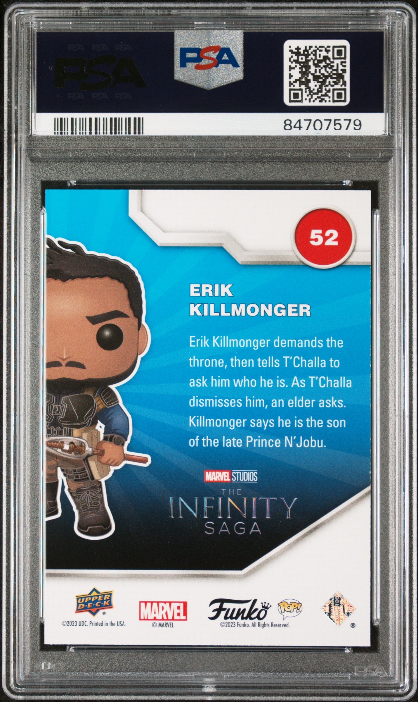 2023 UPPER DECK FUNKO POP MARVEL ERIK KILLMONGER PATINA #52 PSA 10
