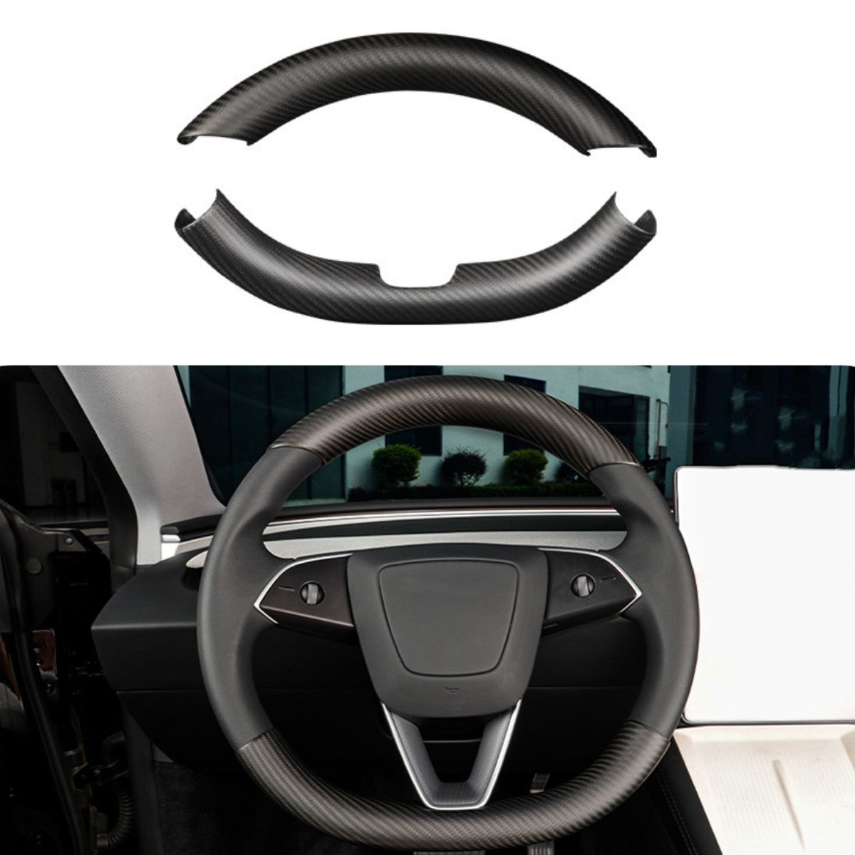 Upper / Lower Parts Steering Wheel Accessories for Tesla Model 3 / Y - Carbon Fiber Interior Mods