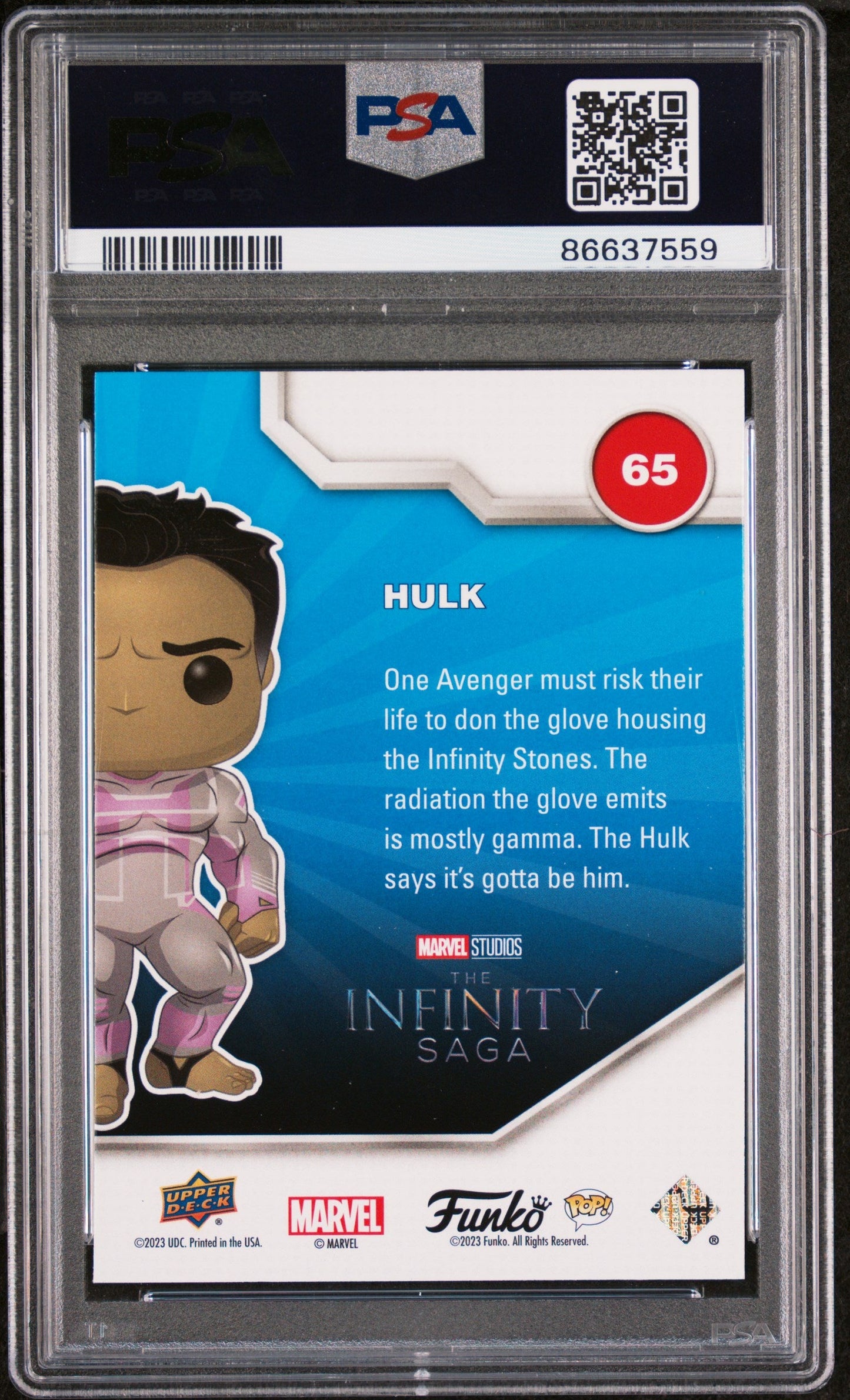 2023 UPPER DECK FUNKO POP MARVEL HULK PLATINUM #65 PSA 10