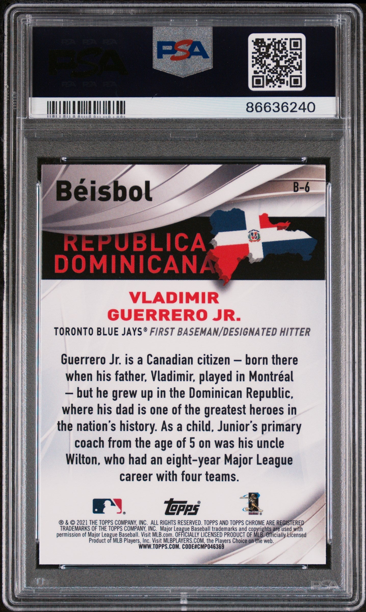 2021 TOPPS CHROME BEISBOL VLADIMIR GUERRERO JR #B6 - PSA 10