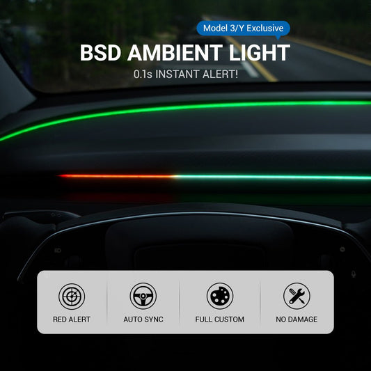 BSD Blind Spot Monitor RGB Ambient Lighting for Model 3/Y | OEM Screen Control