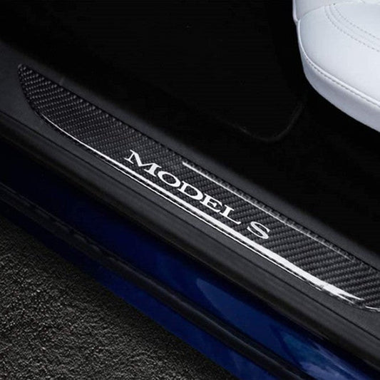 Carbon Fiber Textured Front Door Sill Protector for Tesla Model S 2016-2018