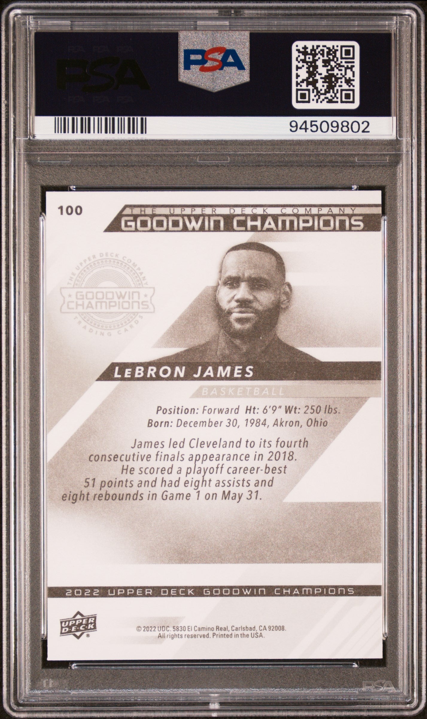 2022 UPPER DECK GOODWIN CHAMPIONS LeBRON JAMES #100 - PSA 10