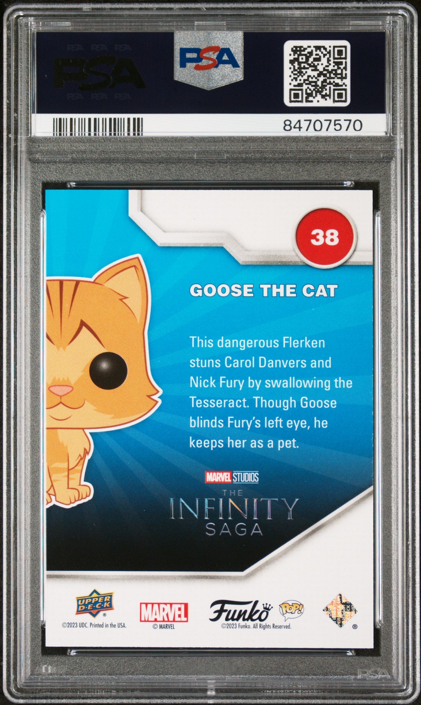 2023 UPPER DECK FUNKO POP MARVEL GOOSE THE CAT PATINA #38 PSA 10