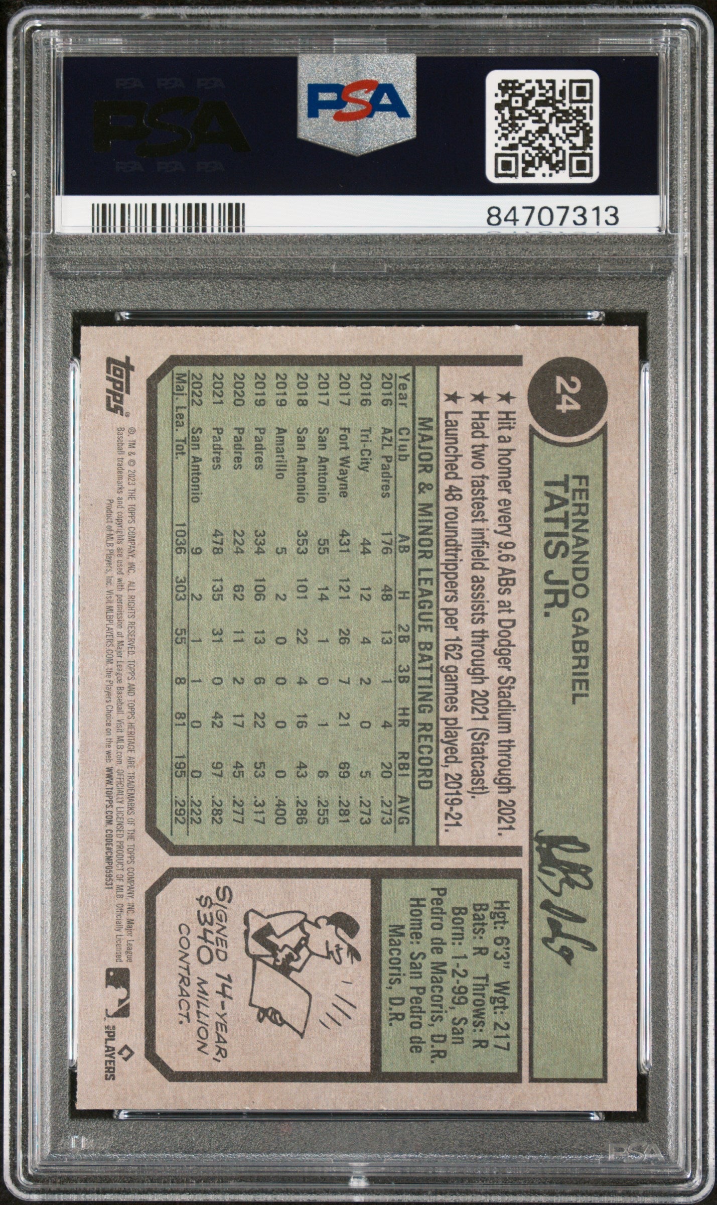 2023 TOPPS HERITAGE FERNANDO TATIS JR. #24 - PSA 10