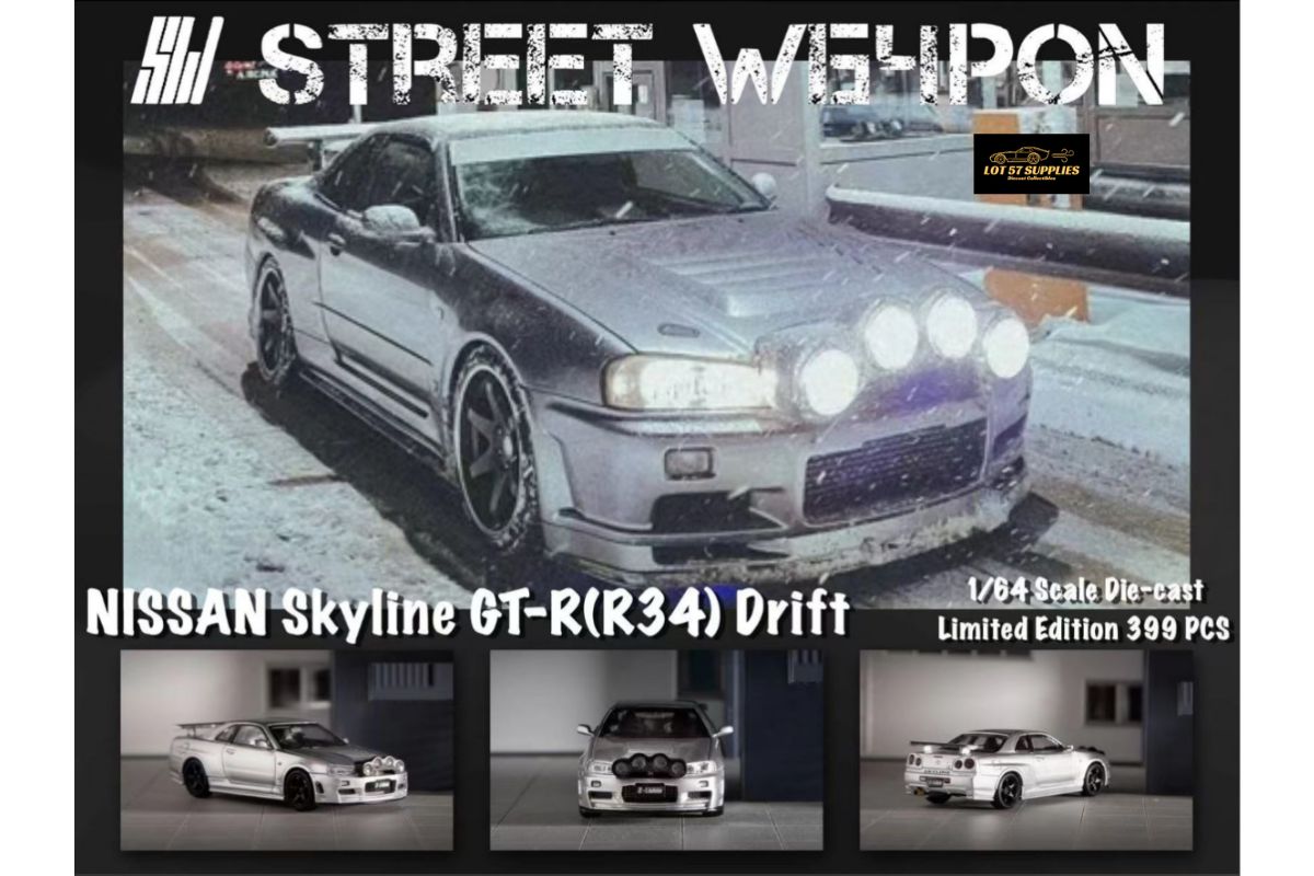 Street Weapon Nissan (R34) GT-R in Silver Snow Drift 1:64