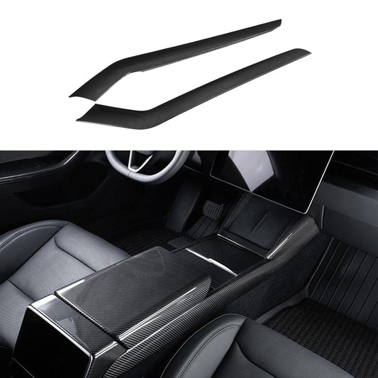 Real Dry Carbon Fiber Center Console Side Panel Overlays for Model 3 Highland & New Model Y (2 Pieces)