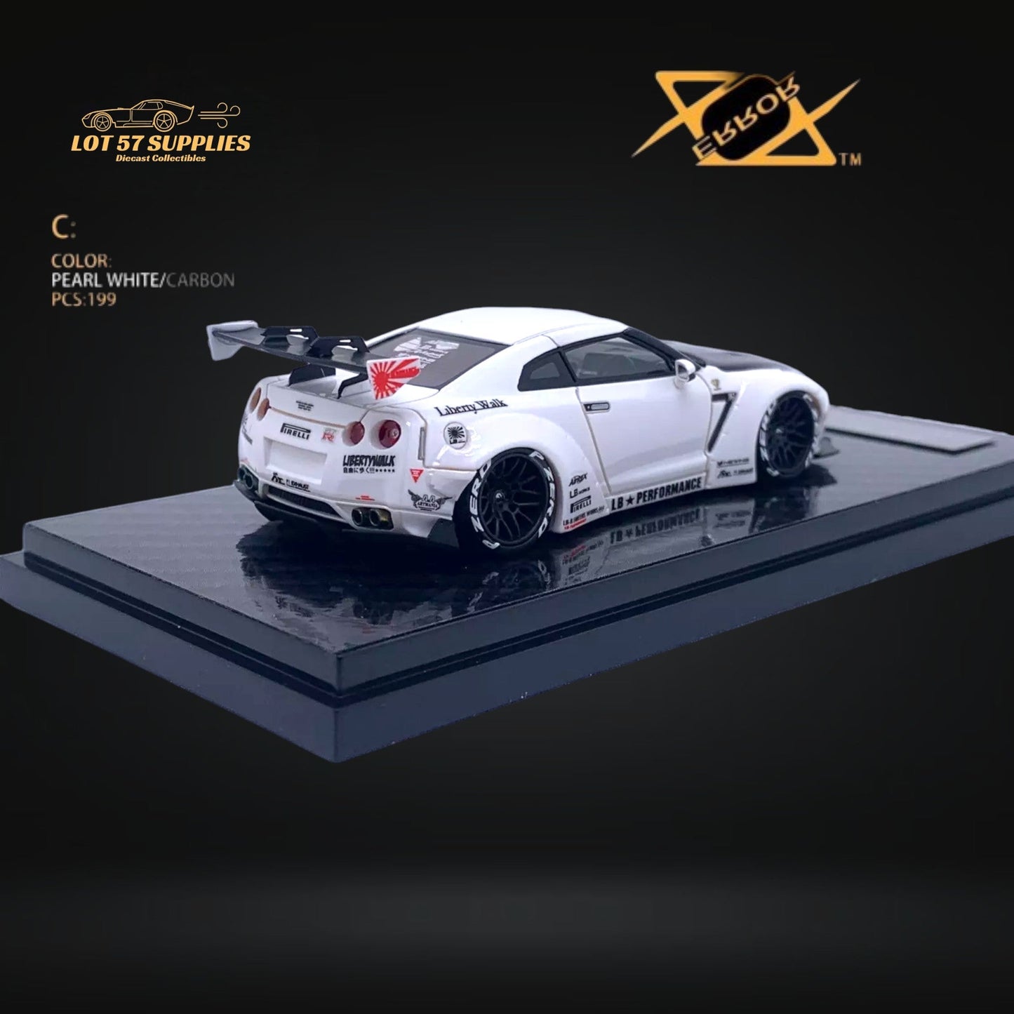 Error404 LB-Works Skyline GT-R R35 Pearl White Carbon Hood 1:64