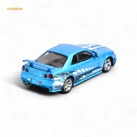 Stance Hunters Skyline GT-R R34 Z-Tune Guru Chrome Blue 888pcs 1:64
