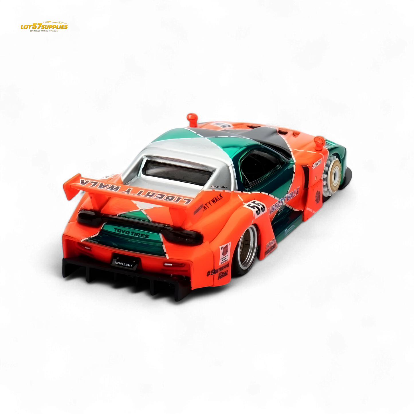 Inno64 CHASE Mazda RX-7 LBWK FD3S Orange/Green MDX 24' 1:64