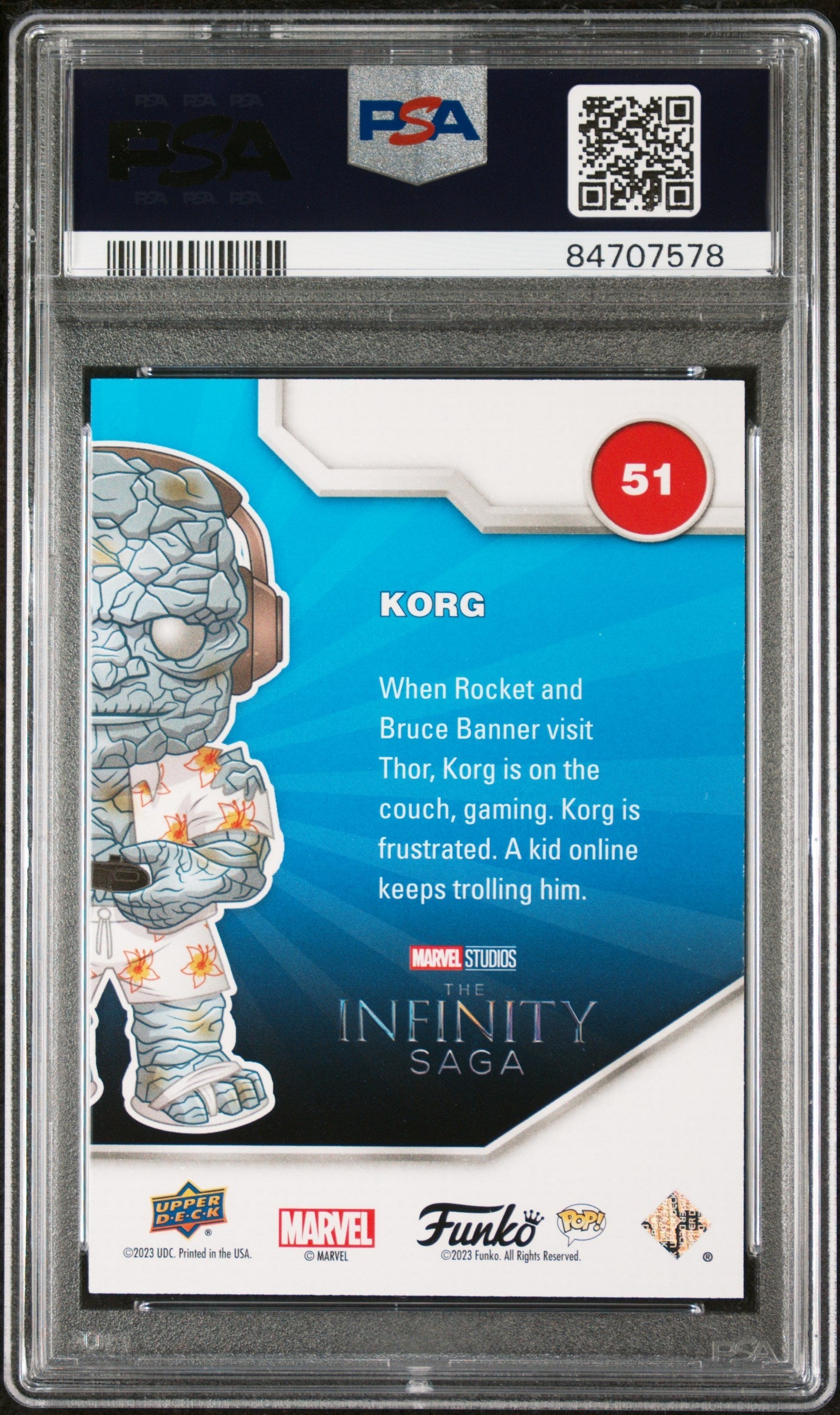 2023 UPPER DECK FUNKO POP MARVEL KORG GAMER PATINA #51 PSA 10