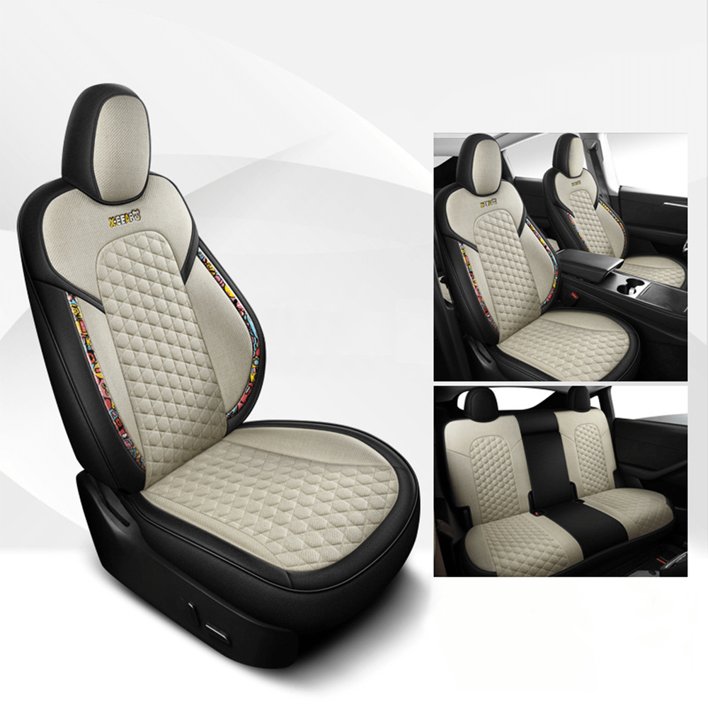TESERY Cotton-Linen Seat Covers for Tesla Model 3