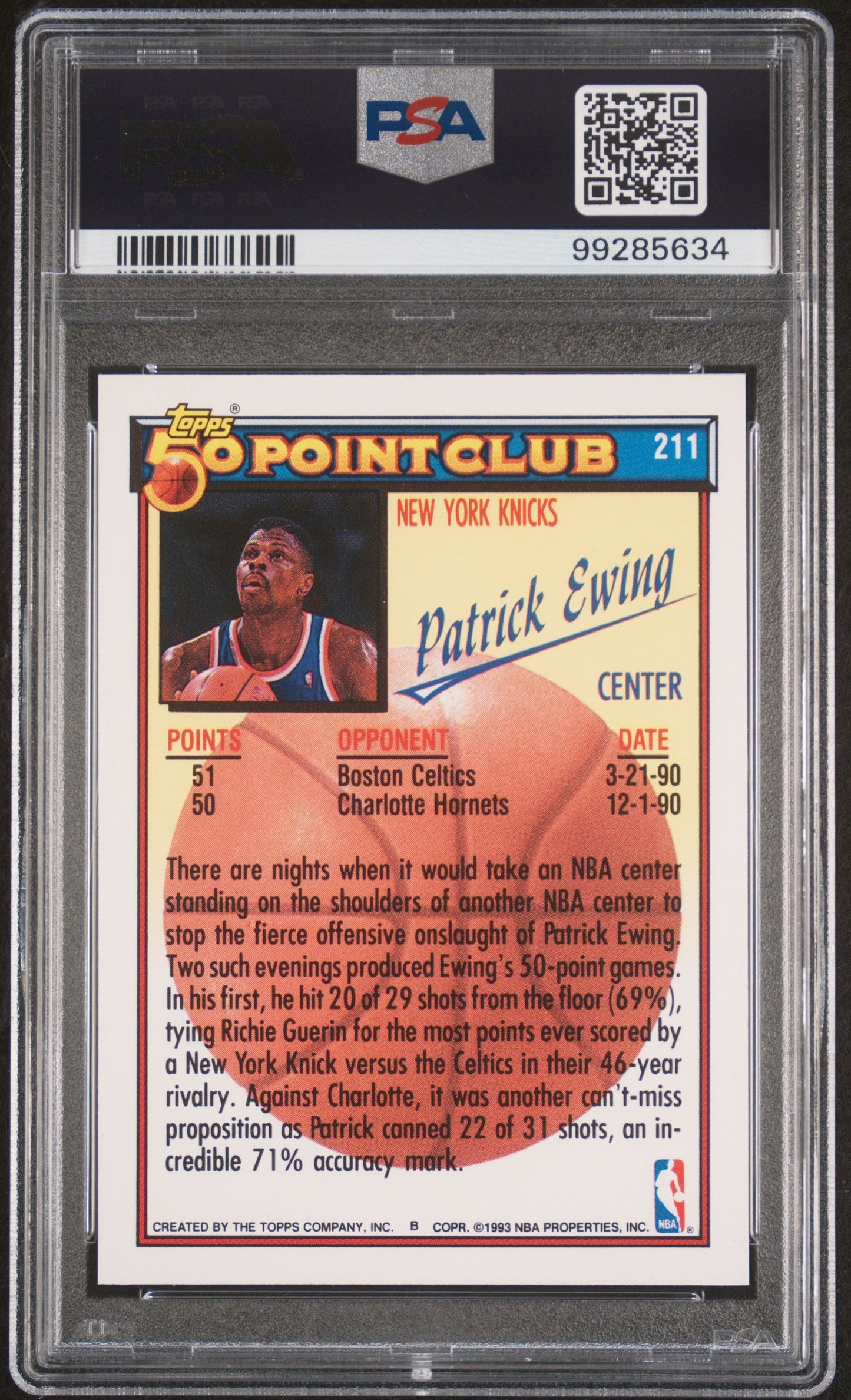 1992 TOPPS PATRICK EWING #211 - PSA 10