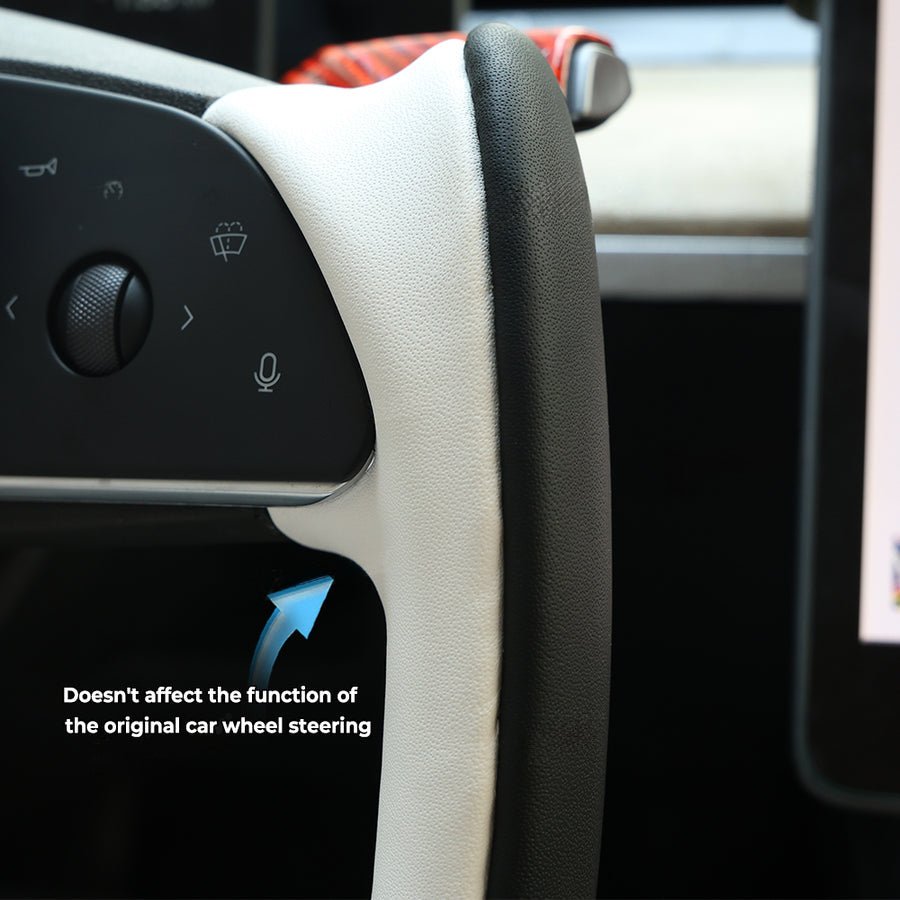 Yoke Style Steering Wheel for Model 3 / Y【Black & White Leather】