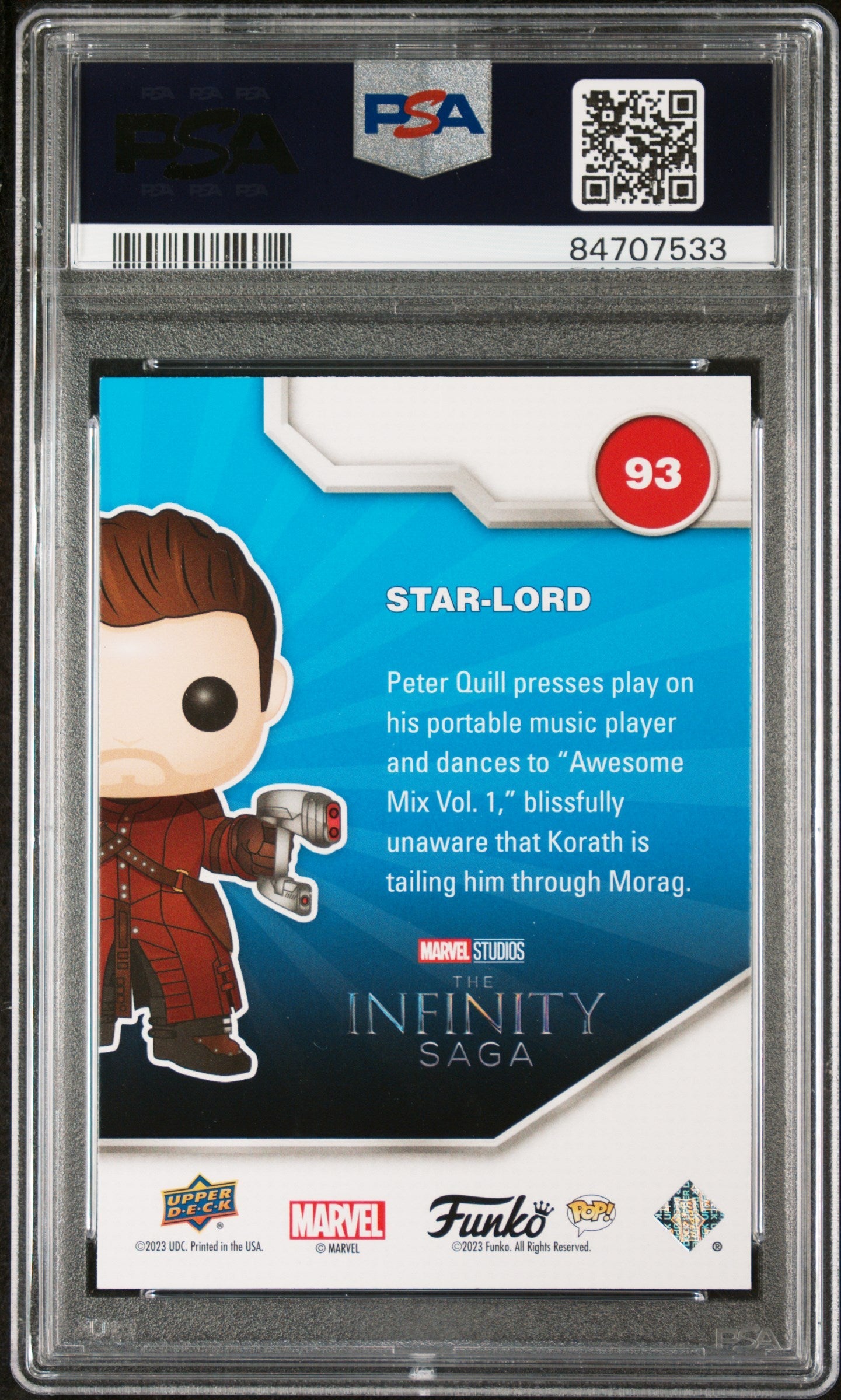 2023 UPPER DECK FUNKO POP MARVEL STARLORD GLOWINTHEDARK #93 PSA 10