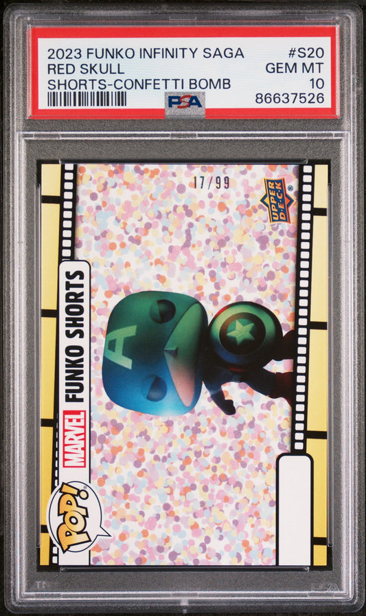2023 UPPER DECK FUNKO POP MARVEL  SHORTS RED SKULL SHORTSCONFETTI BOMB #S20  PSA 10