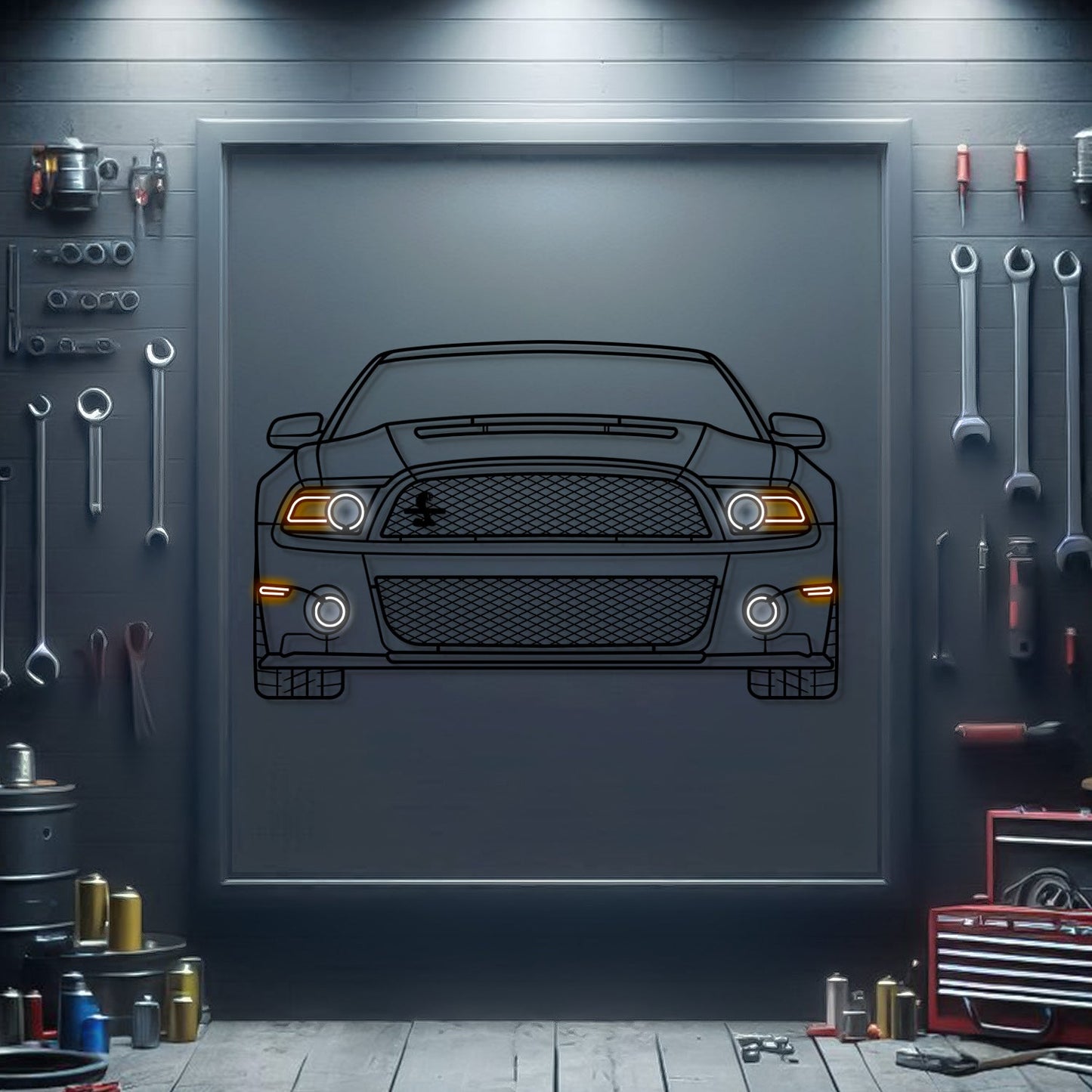 2012 Mustang Shelby GT500 Front View Metal Neon Car Wall Art - MTN0192