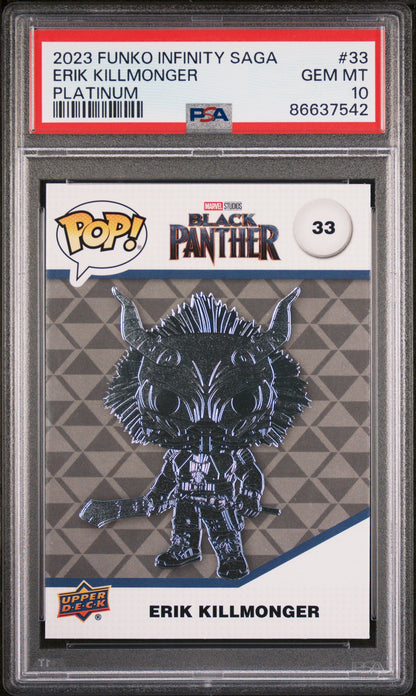 2023 UPPER DECK FUNKO POP MARVEL  ERIK KILLMONGER PLATINUM #33  PSA 10