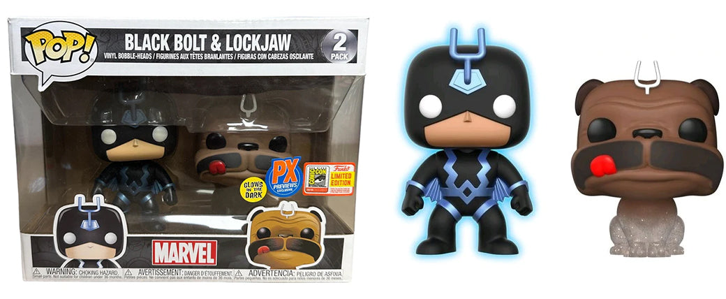 Black Bolt (Glow in the Dark) & Lockjaw (Teleporting, Two Stickers) 2-pk - 2018 SDCC/Previews Exclusive