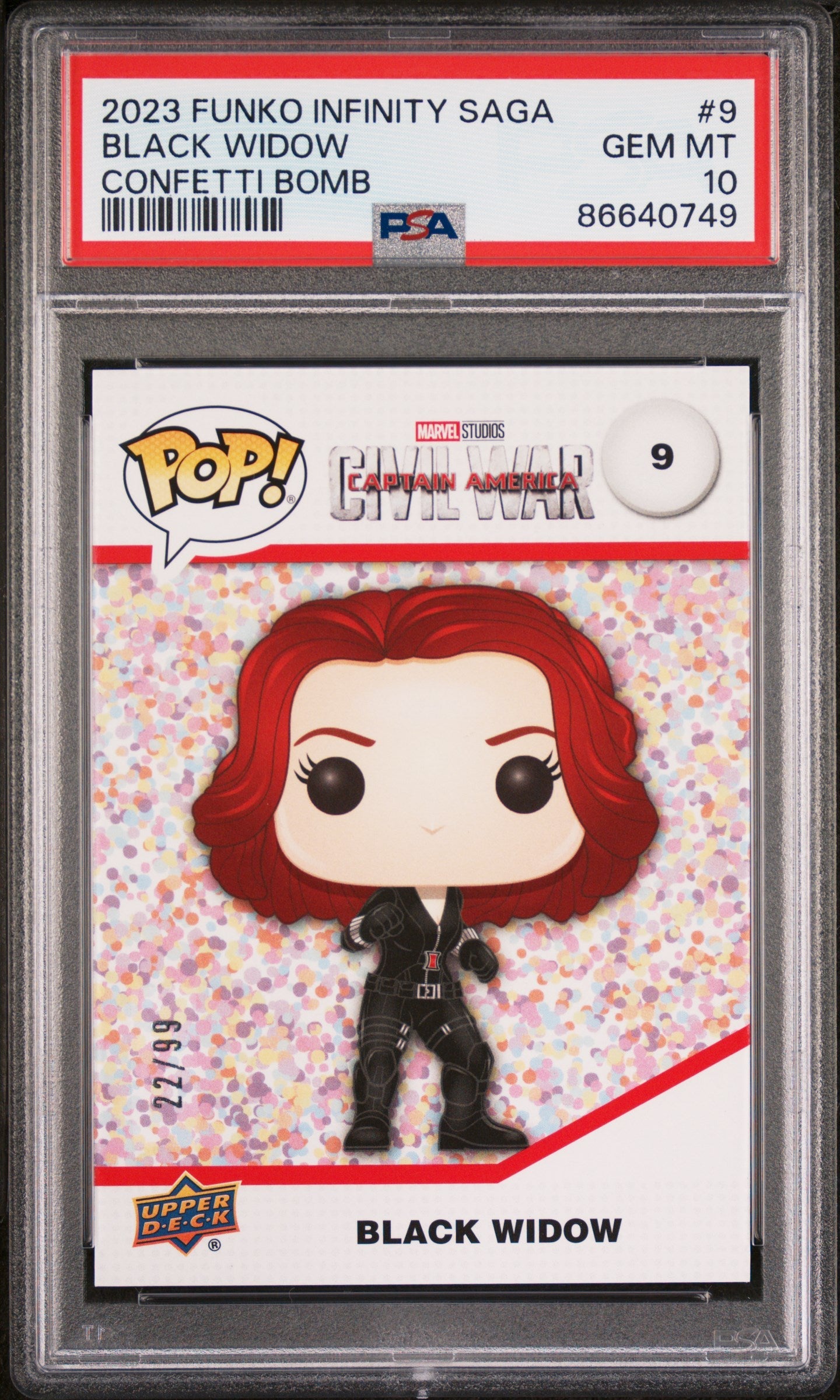2023 UPPER DECK FUNKO POP MARVEL  BLACK WIDOW CONFETTI BOMB #9  PSA 10