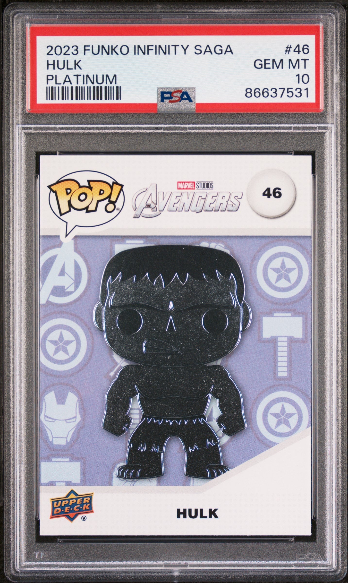 2023 UPPER DECK FUNKO POP MARVEL  HULK PLATINUM #46  PSA 10
