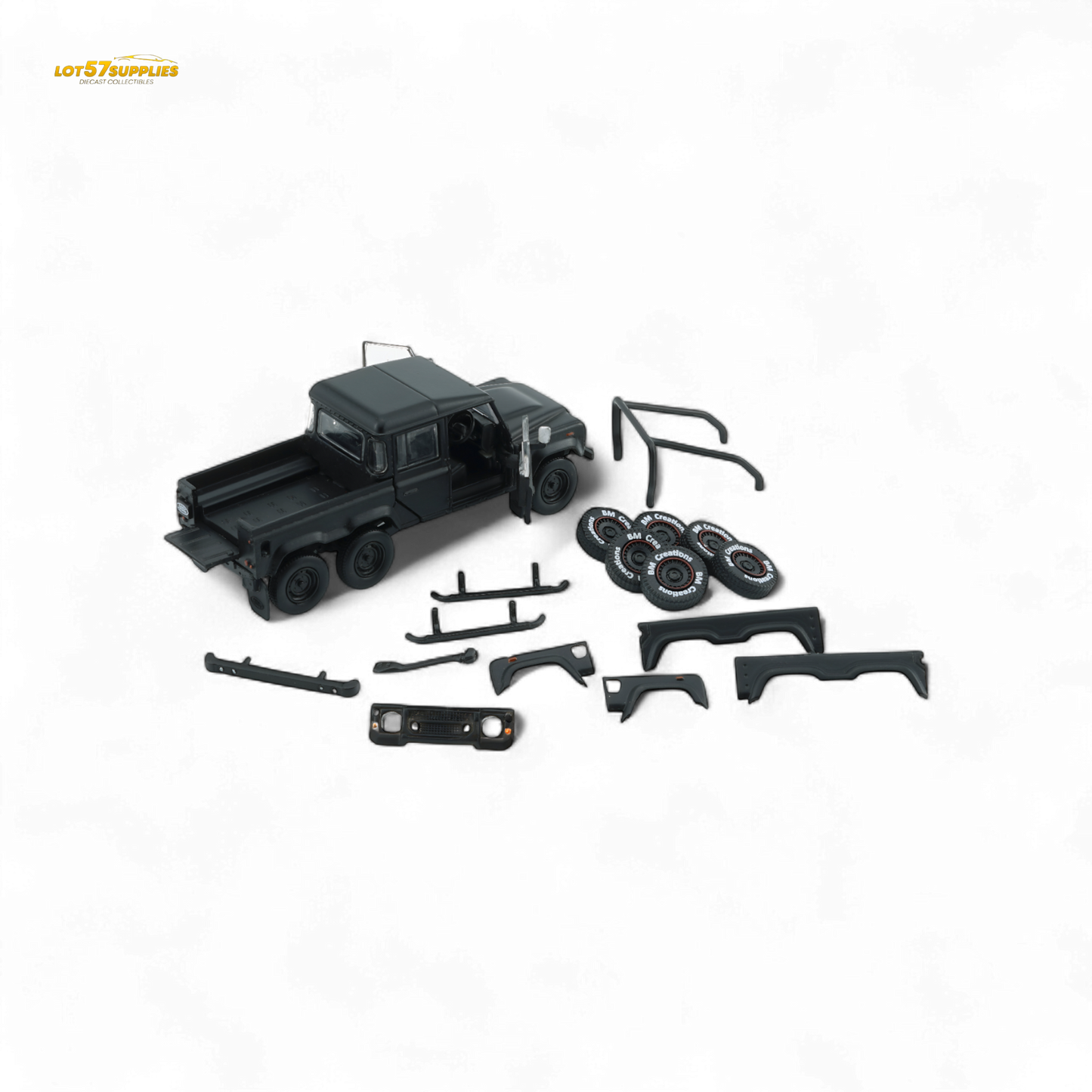 BM Creations 2016 Land Rover Defender 110 Pick Up 6x6 Off Road Matte Blk RHD 1:64